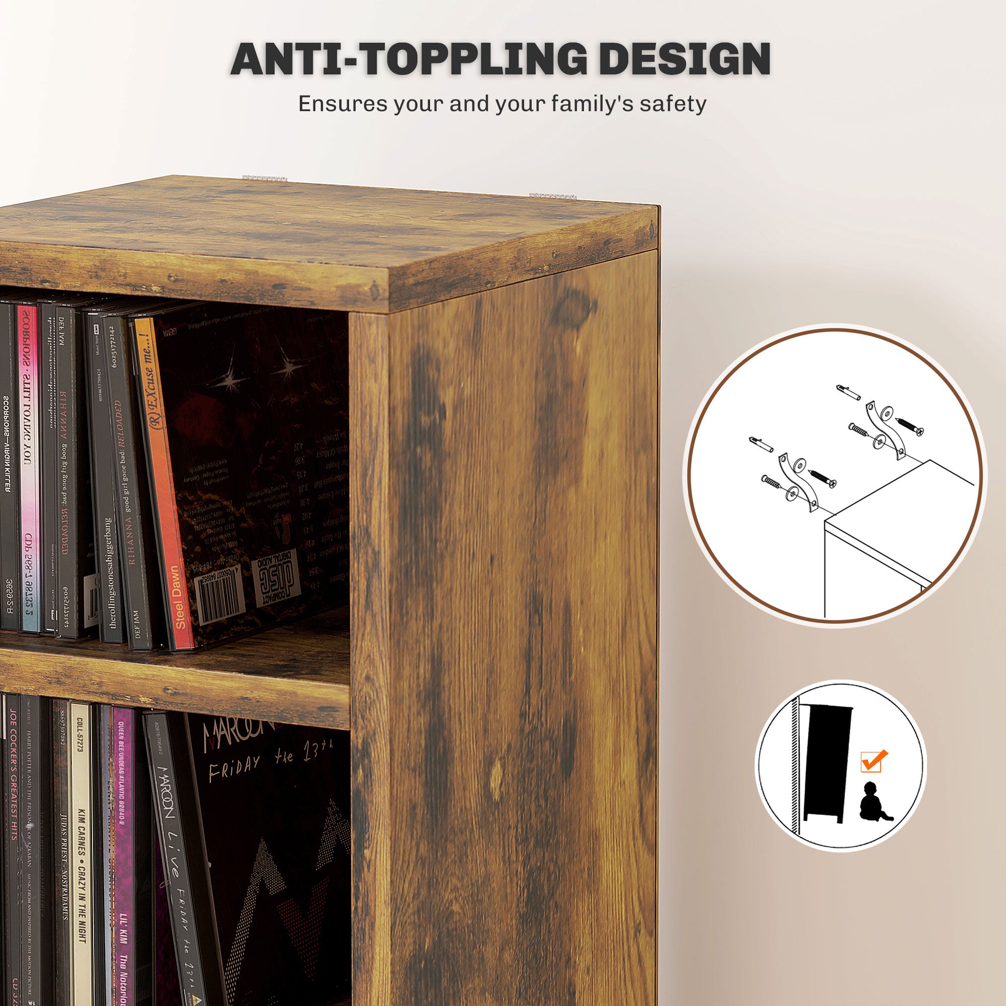 HOMCOM 204 CD Tall Narrow Media Storage Tower - Rustic Brown