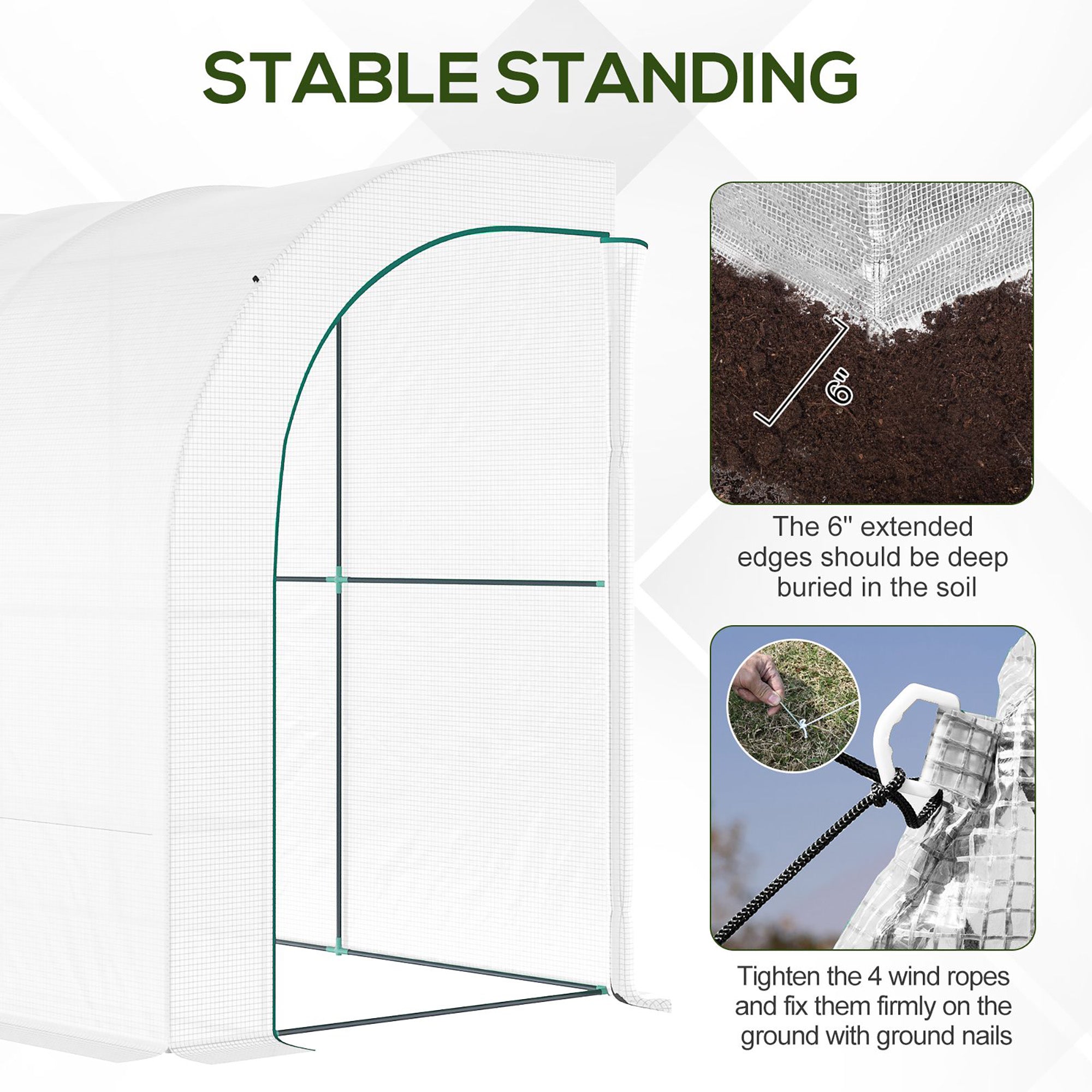 Outsunny Outdoor Walk-In Greenhouse, Plant Nursery with Zippered Doors, PE Cover and 3-Tier Shelves, White, 300 x 150 x 213 cm - North Peak Garden Furniture