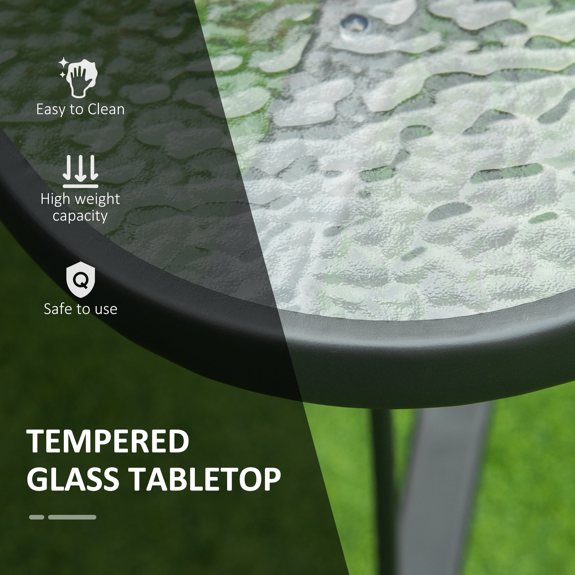 Outsunny Square Outdoor Garden Dining Table with Parasol Hole, Tempered Glass Top, Steel Frame for Garden, Lawn, Patio, Black - North Peak Garden Furniture
