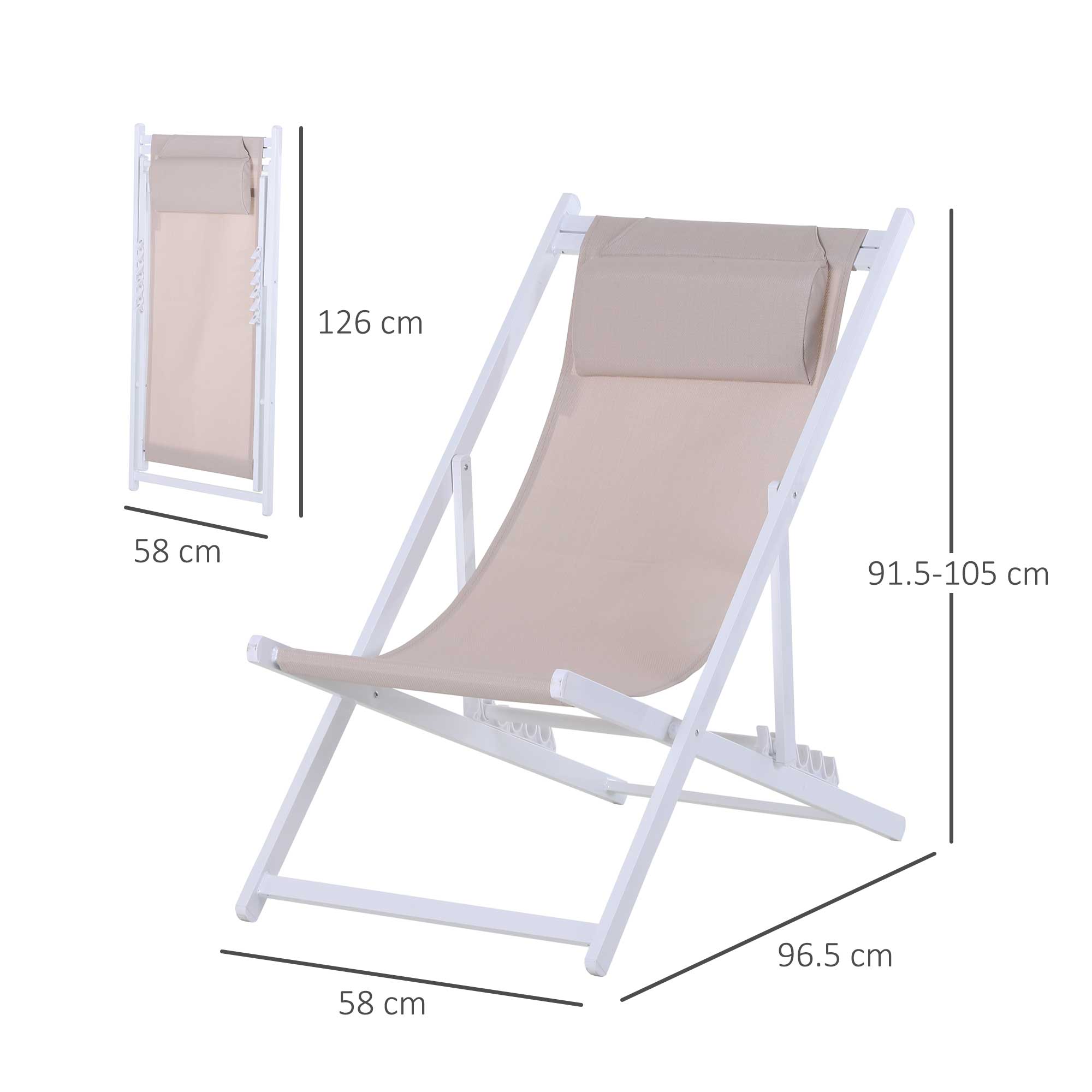 Outsunny Set of 2 Folding Garden Beach Deck Chairs Deckchairs Seaside Folding Garden Patio Lounger, White | Aosom UK