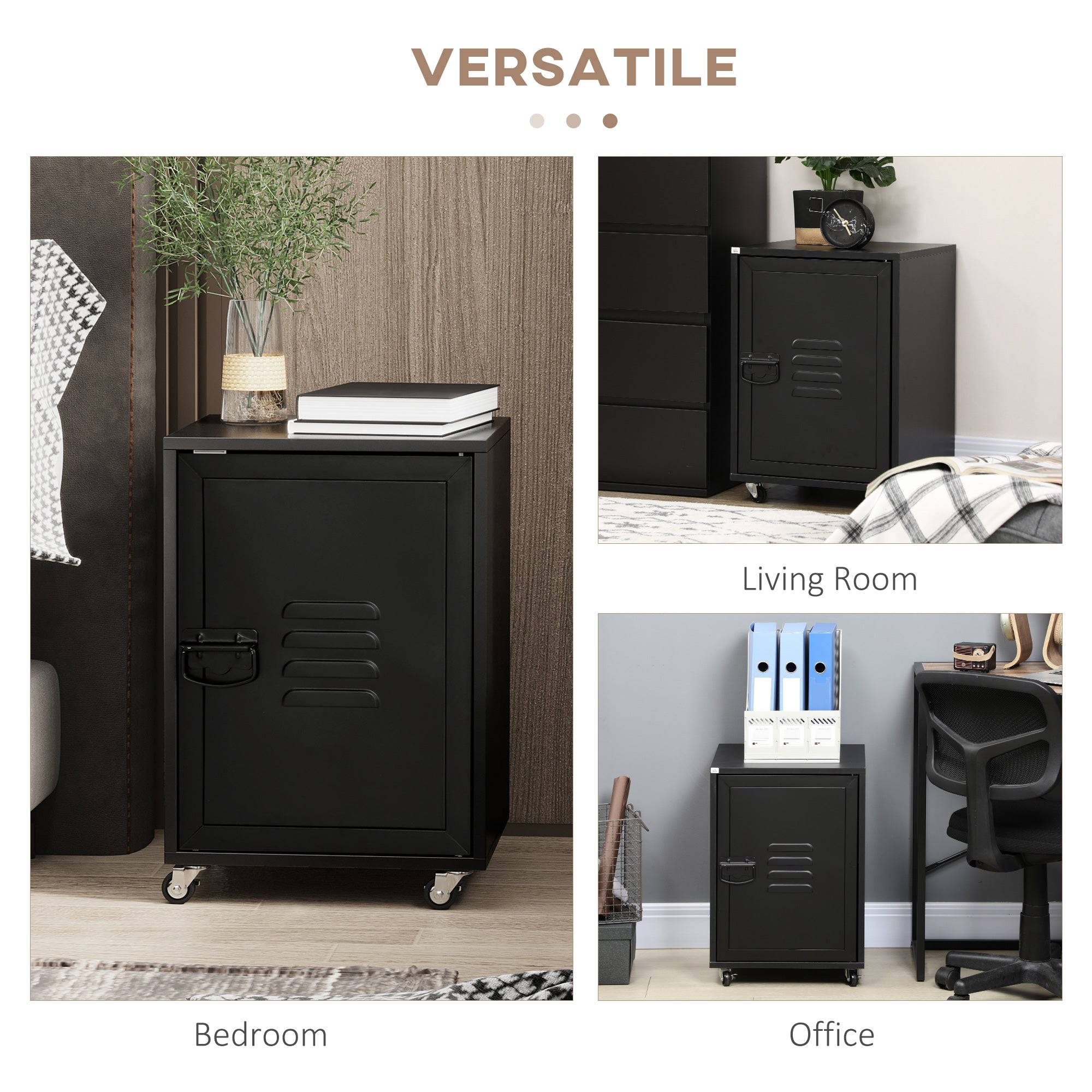 HOMCOM Industrial Bedside Table, Rolling End Side Table, Mobile Storage Cabinet With Adjustable Shelf, Wheels & Metal Door for Bedroom, Living Room, Home Office, Black - North Peak Garden Furniture