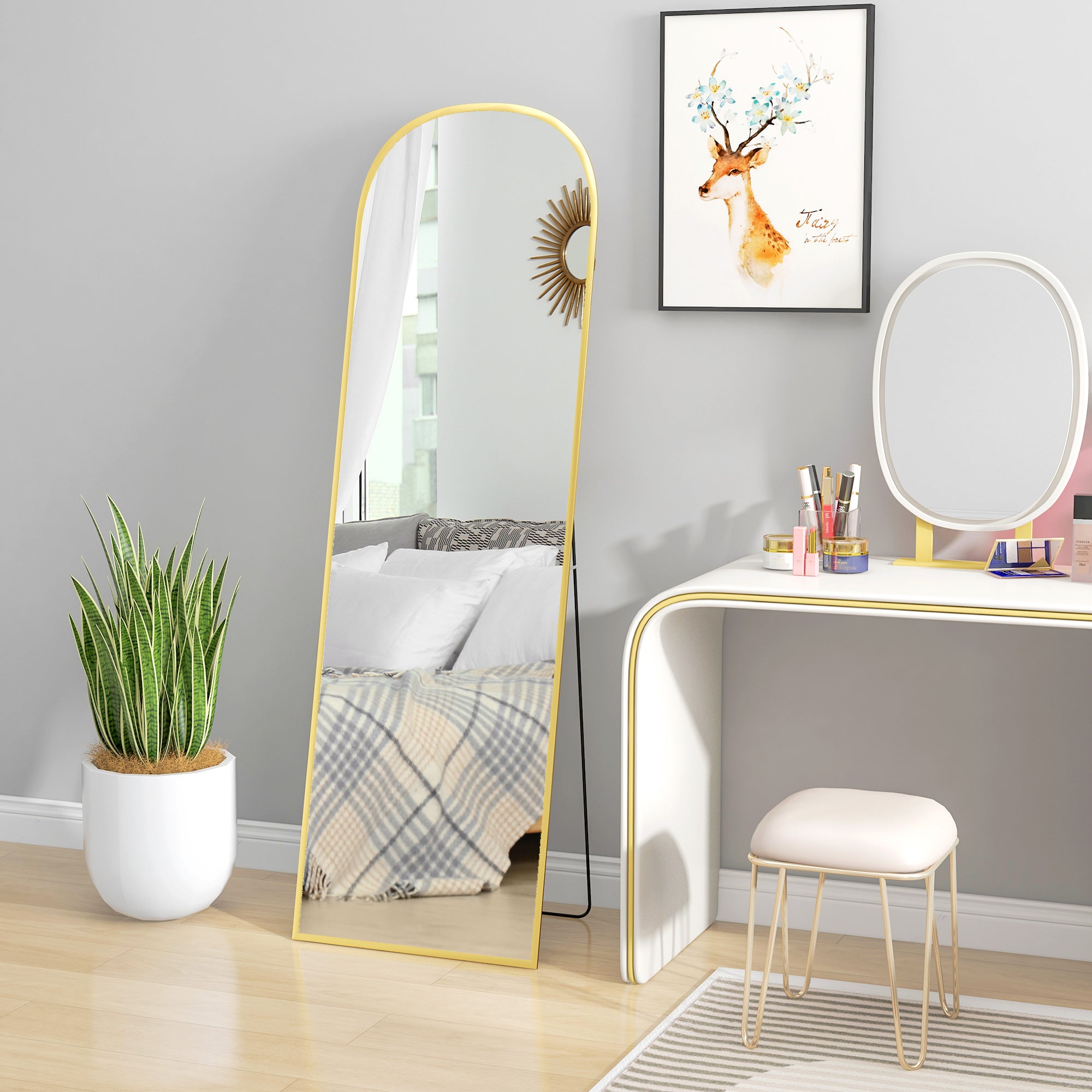 HOMCOM 162cm Aluminium Frame Standing Mirror - Gold