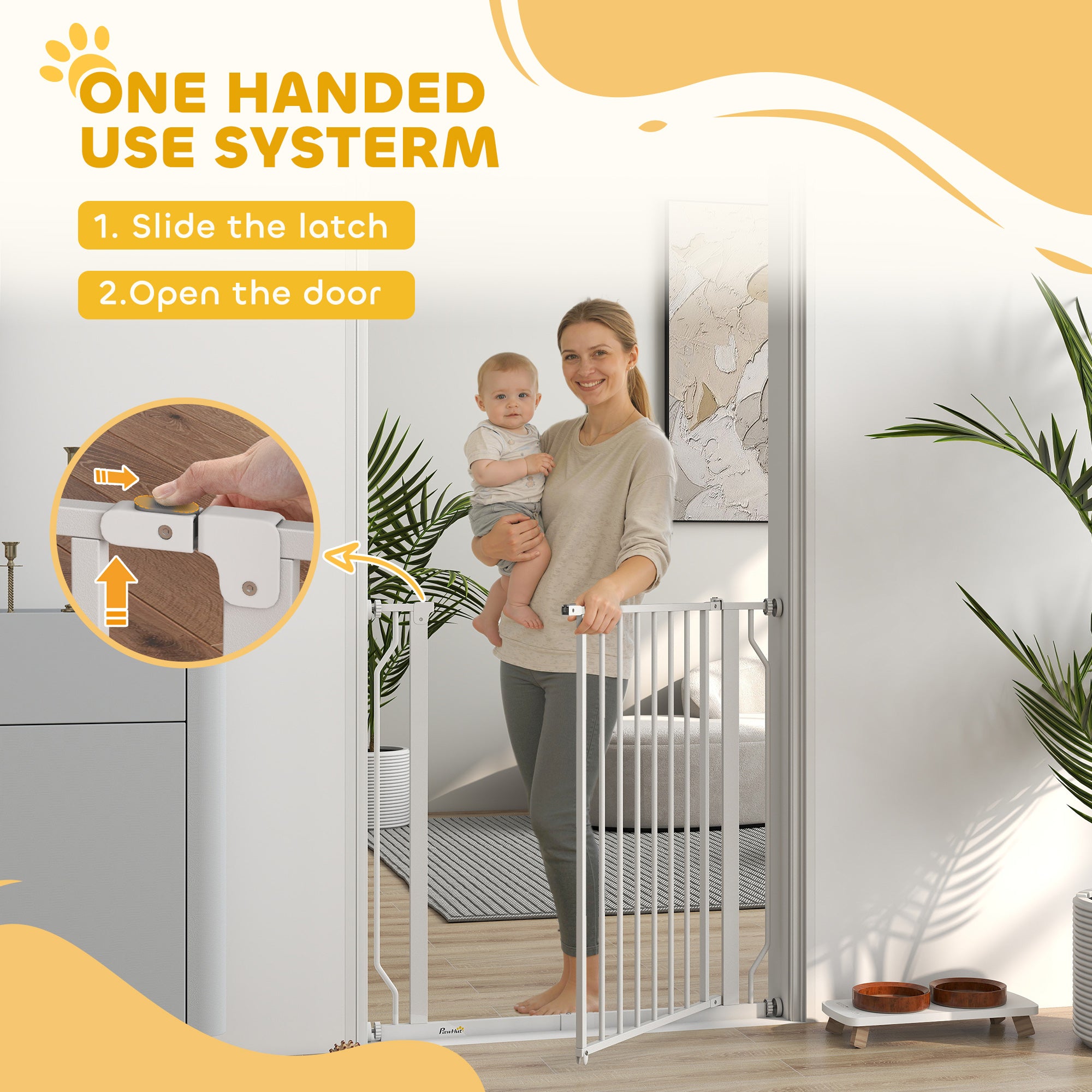 PawHut Extra Wide Dog Gate, with Door Pressure, for Doorways, Hallways, Staircases - White