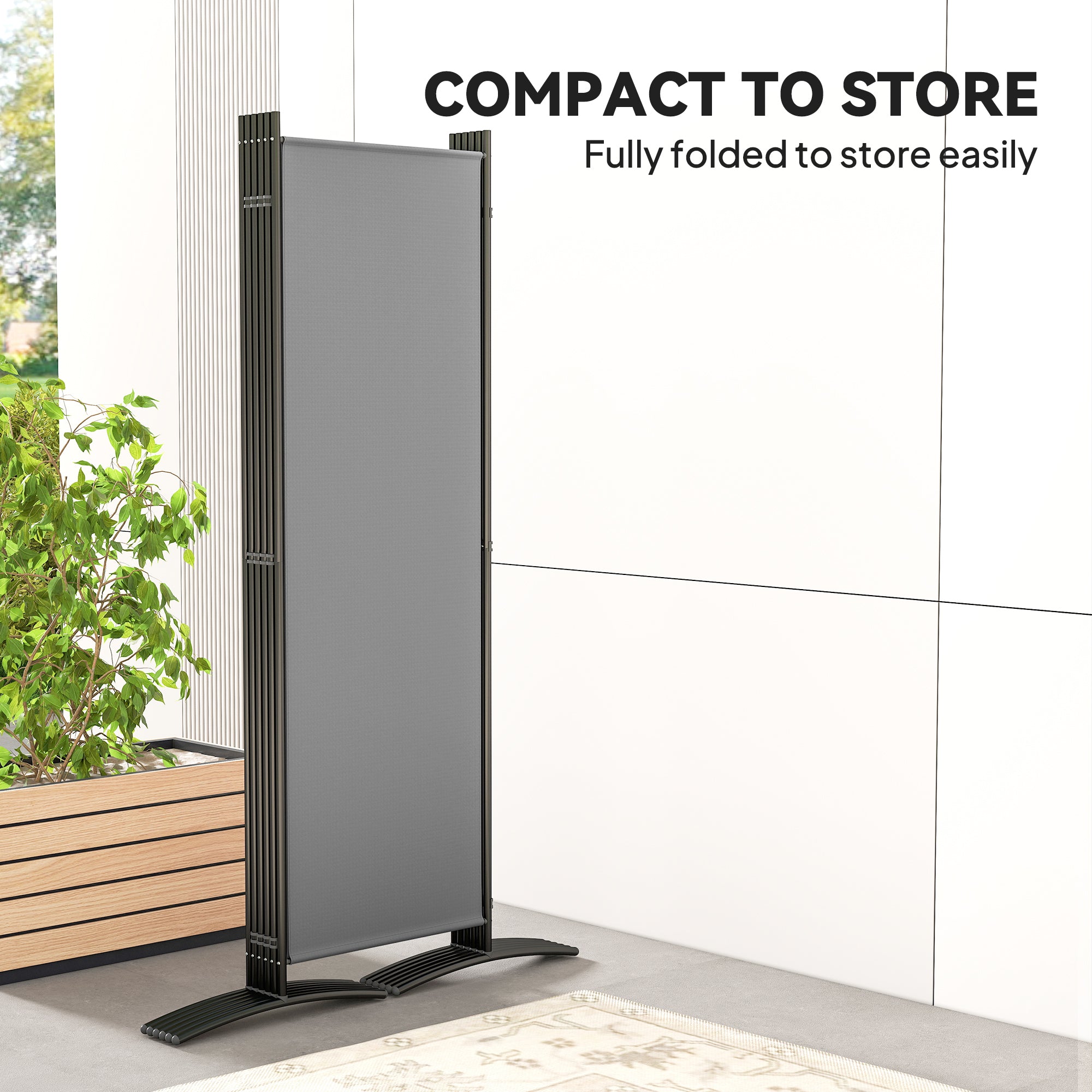 Outsunny 6 Panel Folding Room Divider, 1.7m Privacy Screen with Wide Feet, Portable Freestanding Metal Partition Separator for Office, Living Room, Bedroom, Dining Room, Dark Grey
