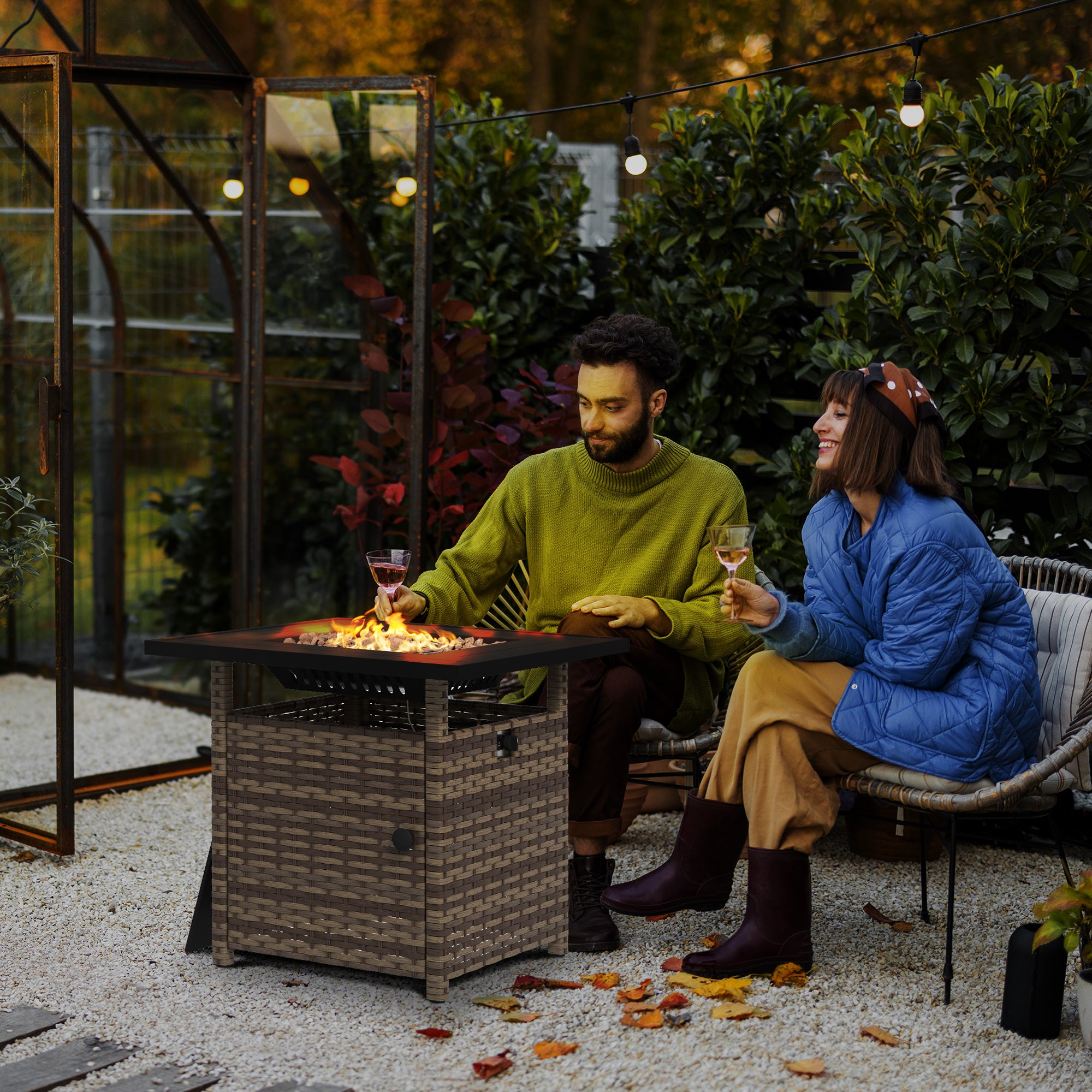 Outsunny 72.5 x 72.5cm 50,000 BTU Fire Pit Table, with Cover - Brown - North Peak Garden Furniture