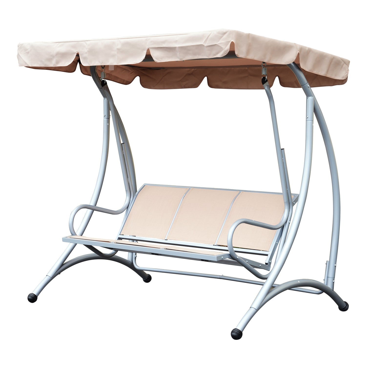 Outsunny 3 Seater Garden Swing Seat Bench Steel Swing Chair with Adjustable Canopy for Outdoor Patio Porch - Beige - North Peak Garden Furniture