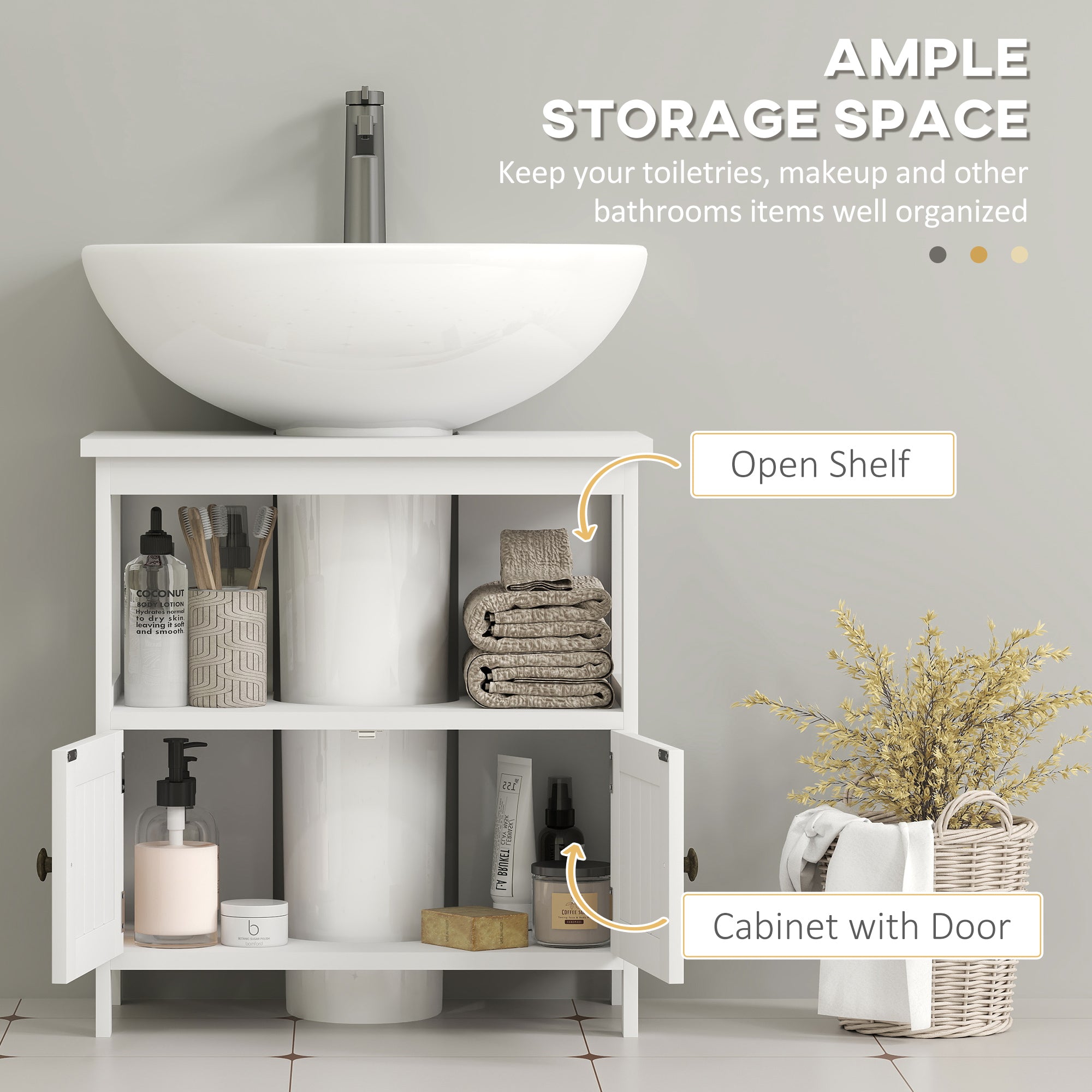 kleankin Pedestal Under Sink Cabinet with Double Doors, Modern Bathroom Vanity Storage Unit with Shelves, White - North Peak Garden Furniture