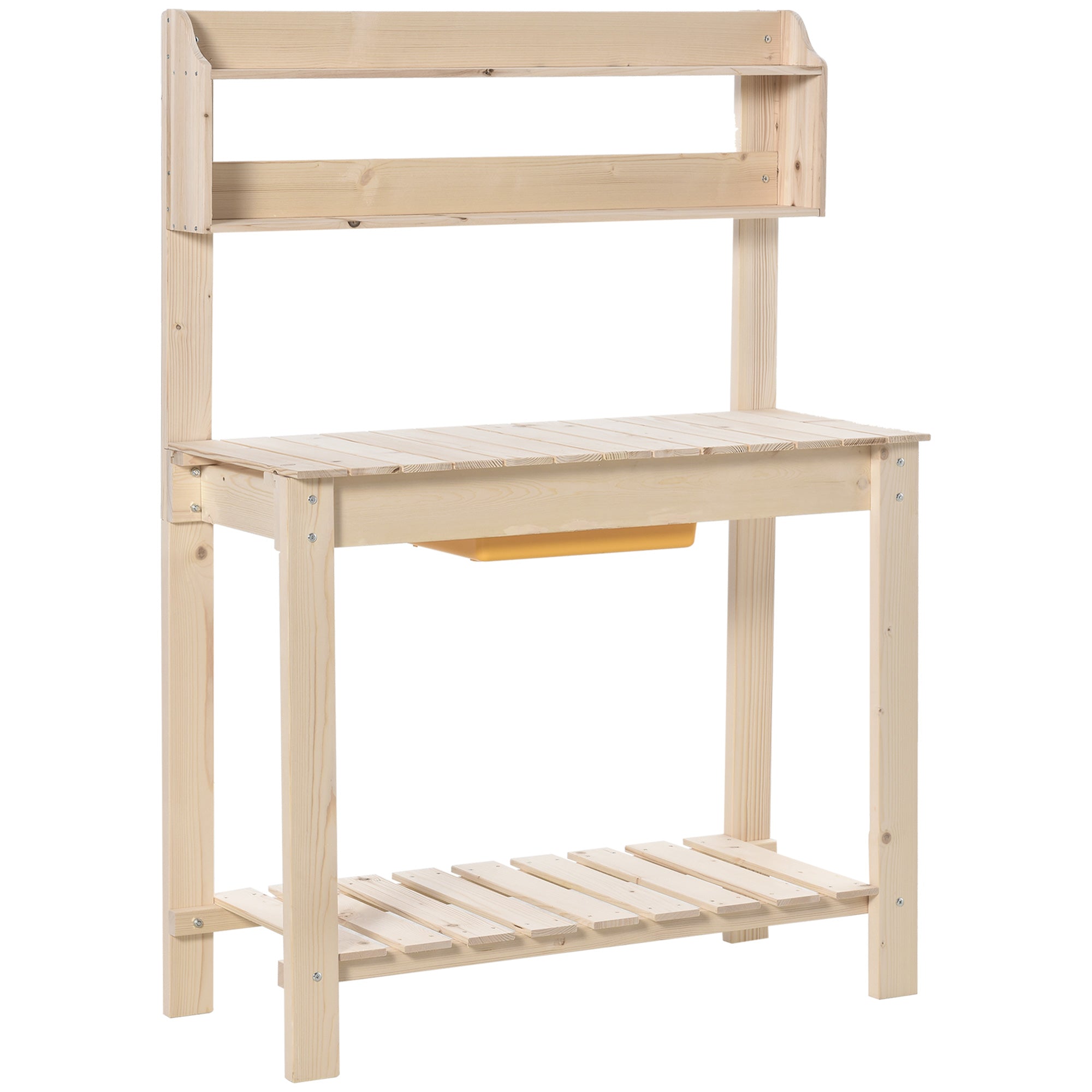 Outsunny Garden Potting Bench w/ Sliding Tabletop, Wooden Workstation w/ Dry Sink, Outdoor Workbench Potting Table w/ Storage Shelf & Hooks, Natural - North Peak Garden Furniture