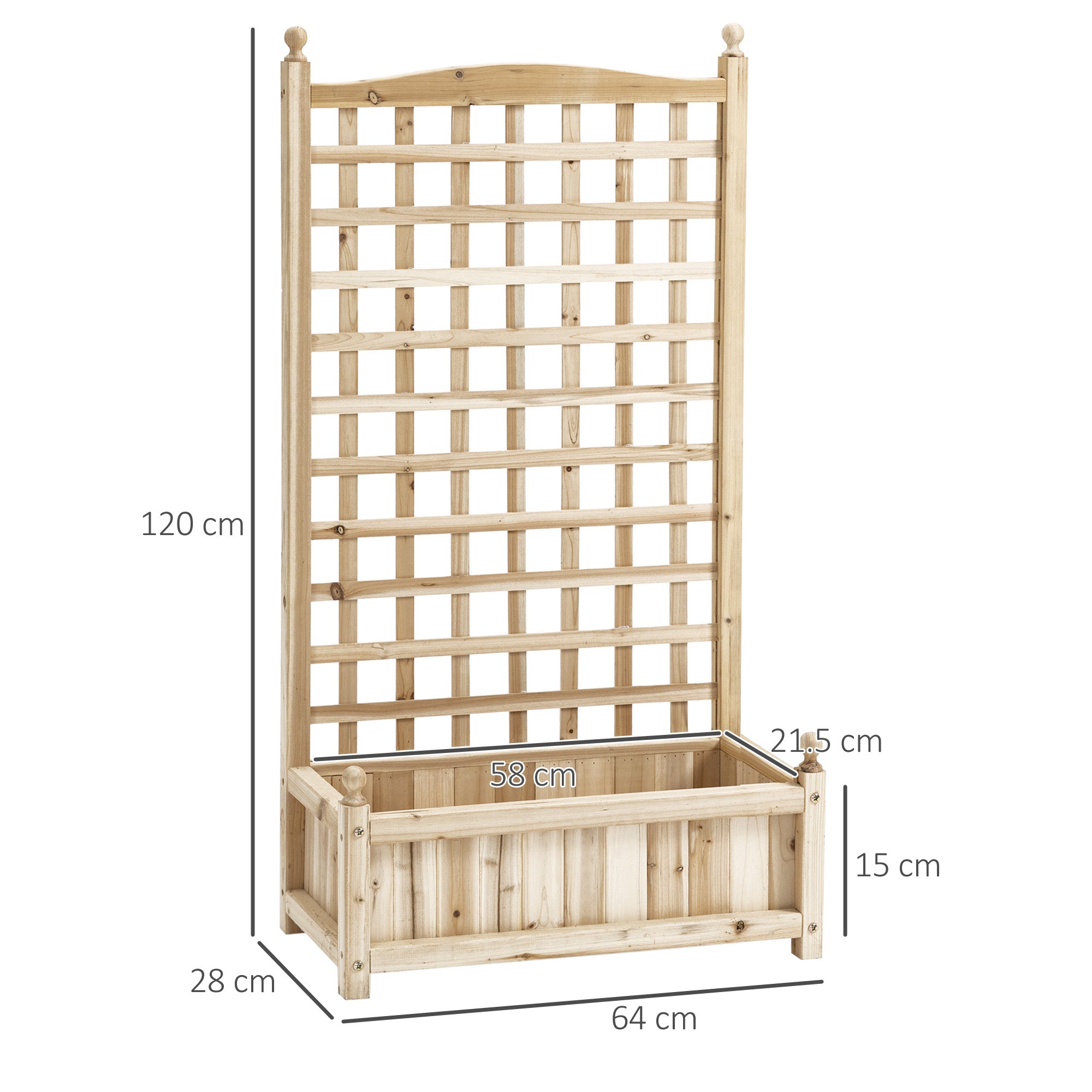Outsunny Garden Planters with Trellis for Climbing Vines, Wood Raised Beds for Garden, Flower Pot, Indoor Outdoor, Natural - North Peak Garden Furniture