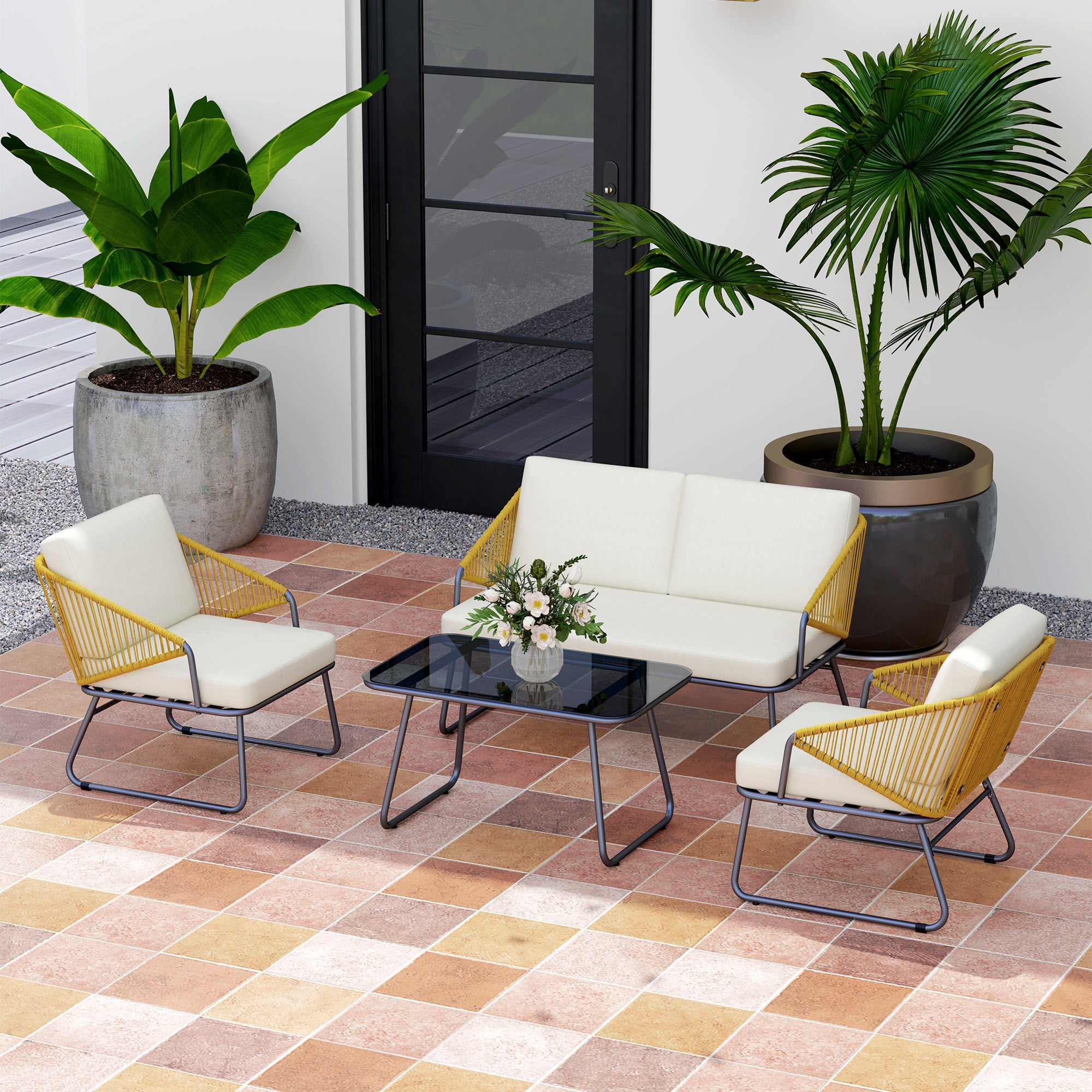 Outsunny Four-Piece Rattan Strong Panel Outdoor Sofa Set - Natural - North Peak Garden Furniture