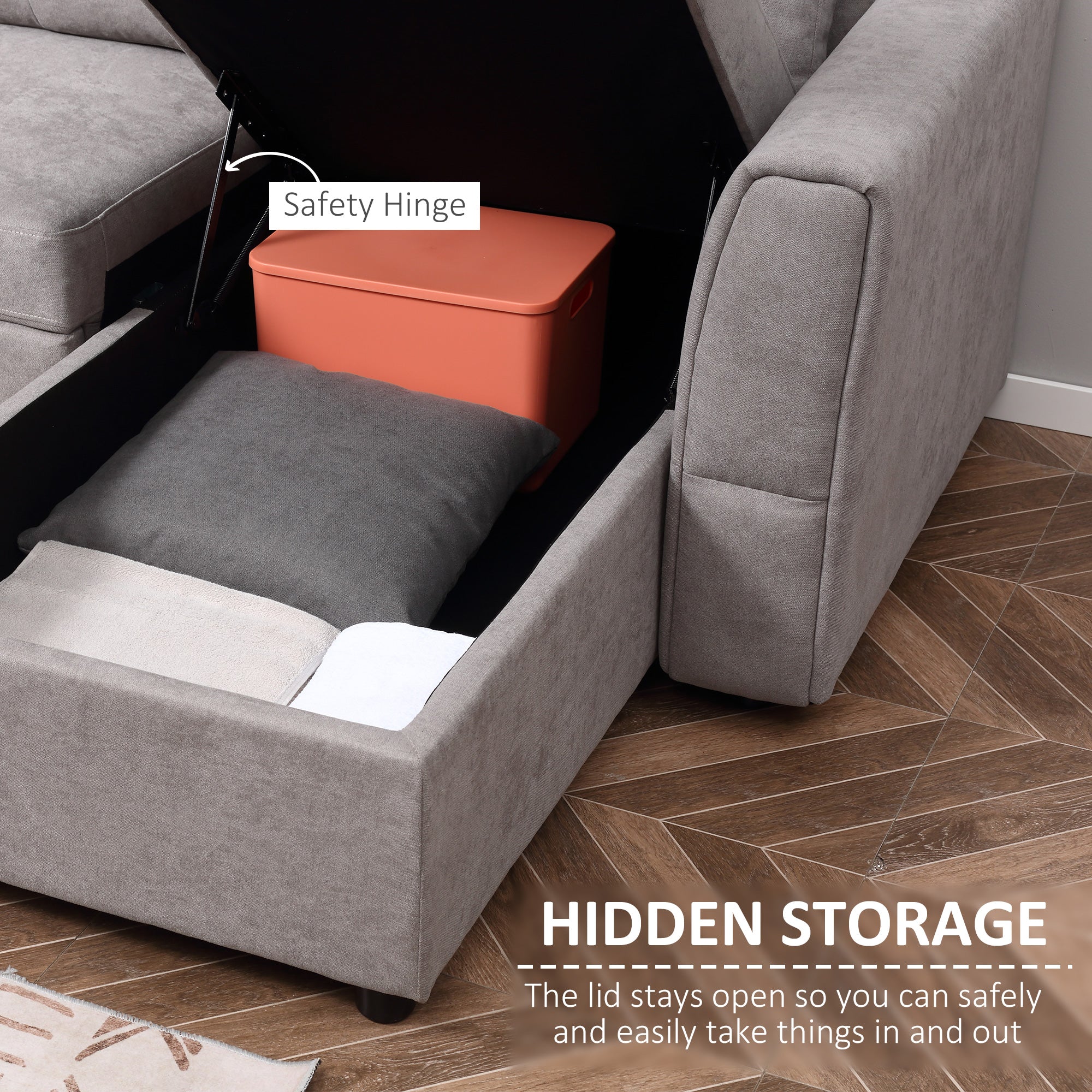 HOMCOM Linen-Look 'L' Storage Sofa Bed - Light Grey