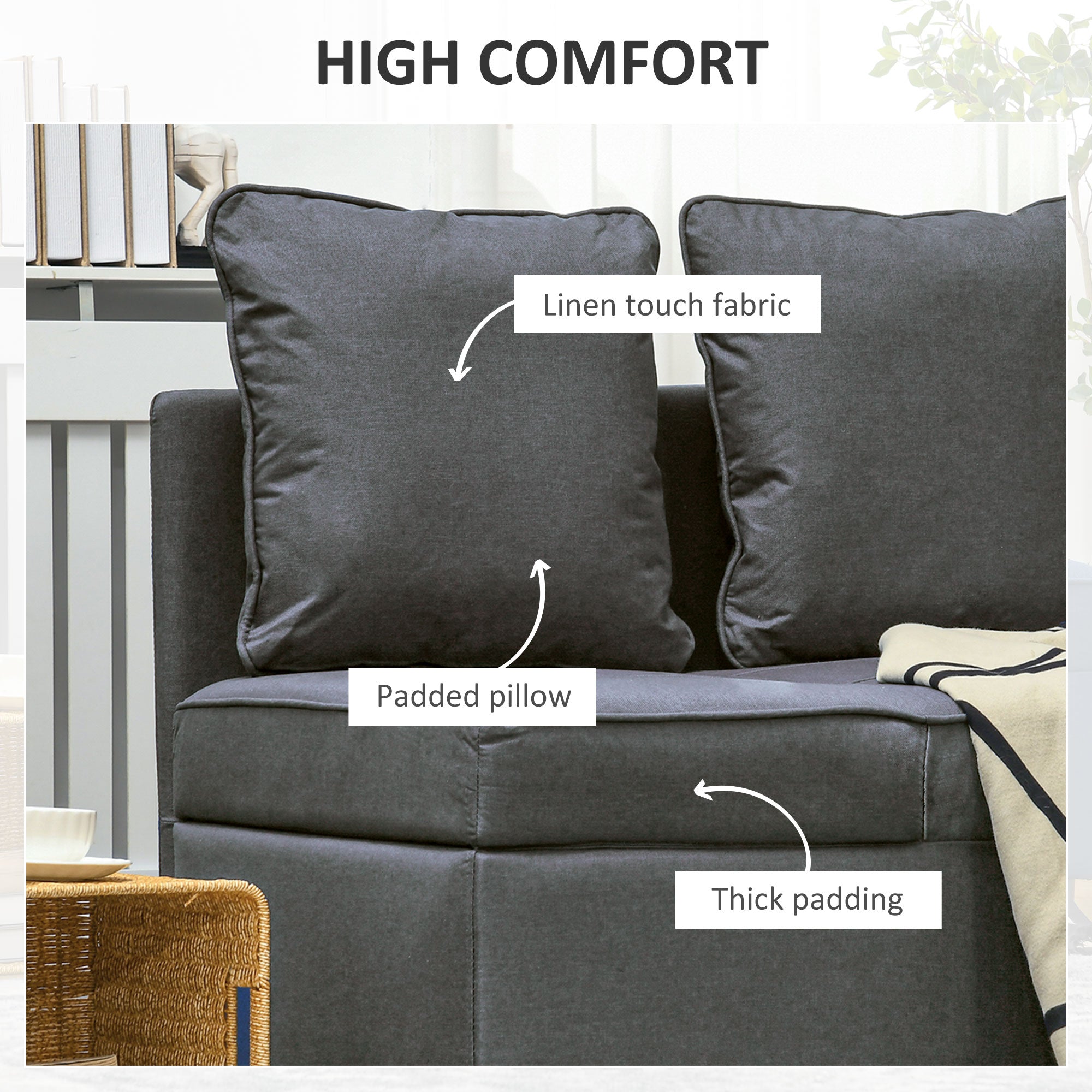 HOMCOM Convertible Single Sofa Bed with Thick Padded Seat, 3-in-1 Multi-Functional Sleeper Chair Bed with Magazine Pocket, for Living Room, Grey - North Peak Garden Furniture