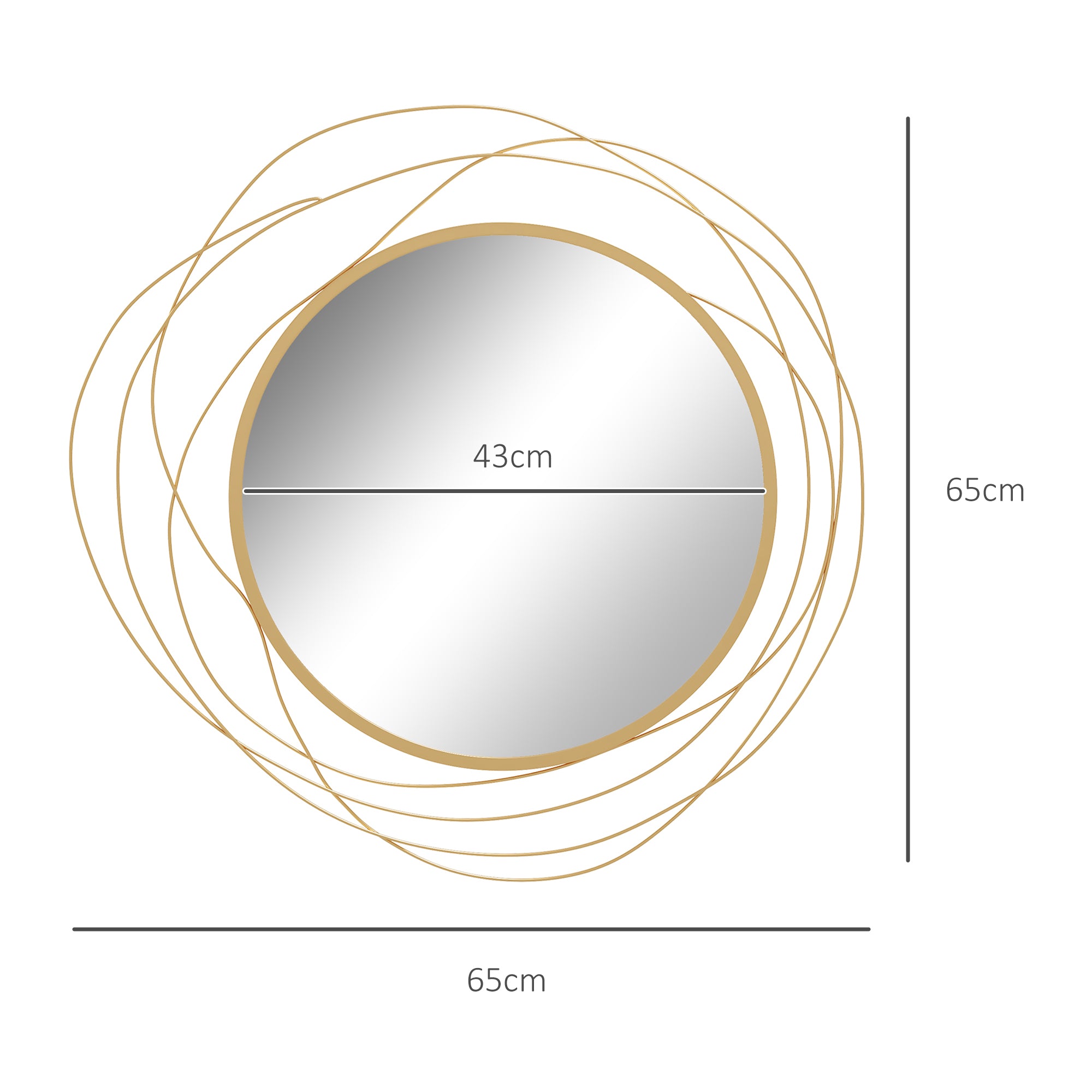 HOMCOM Abstract Metal Wire Wall Mirror, with Accessories - Gold Tone - North Peak Garden Furniture