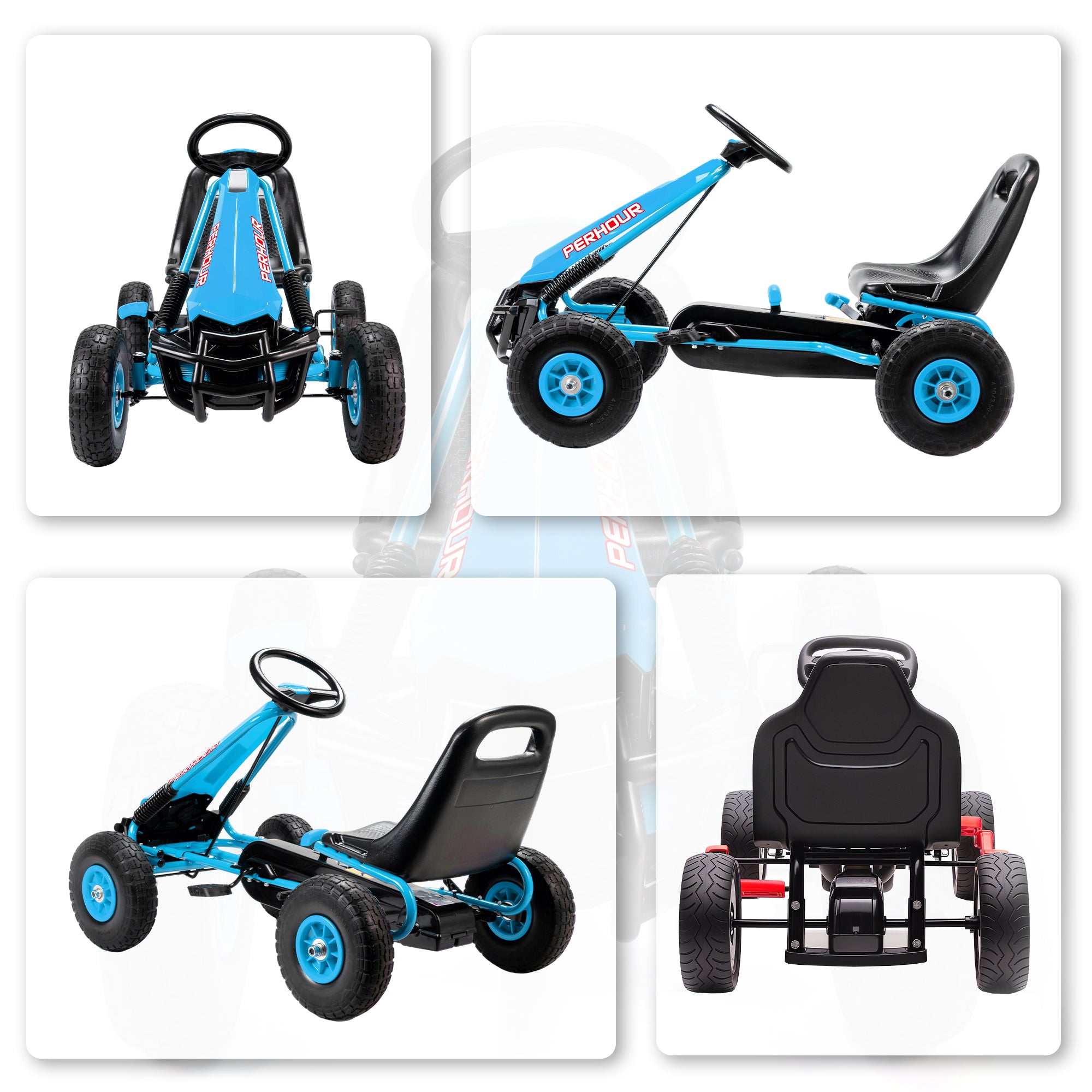 AIYAPLAY Kids Pedal Go Kart with Adjustable Seat, EVA Tyres, Manual Clutch, Brake, Go Kart for Kids 3-8 Years, Blue