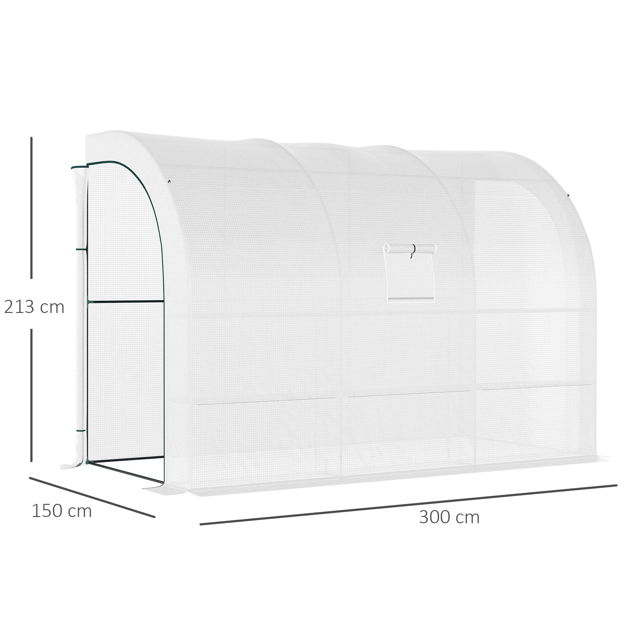 Outsunny Outdoor Walk-In Greenhouse, Plant Nursery with Zippered Doors, PE Cover and 3-Tier Shelves, White, 300 x 150 x 213 cm - North Peak Garden Furniture