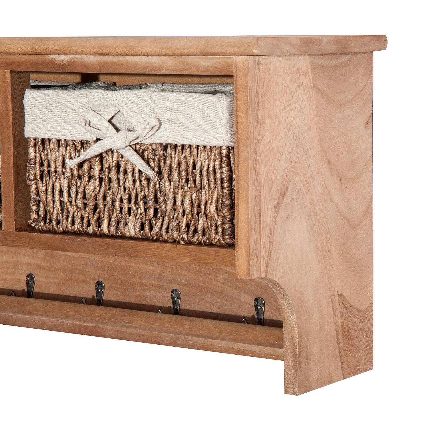 HOMCOM Entryway Coat Rack Wall Mounted Shelf w/ 2 Corn Husk Baskets and Hooks, Brown - North Peak Garden Furniture