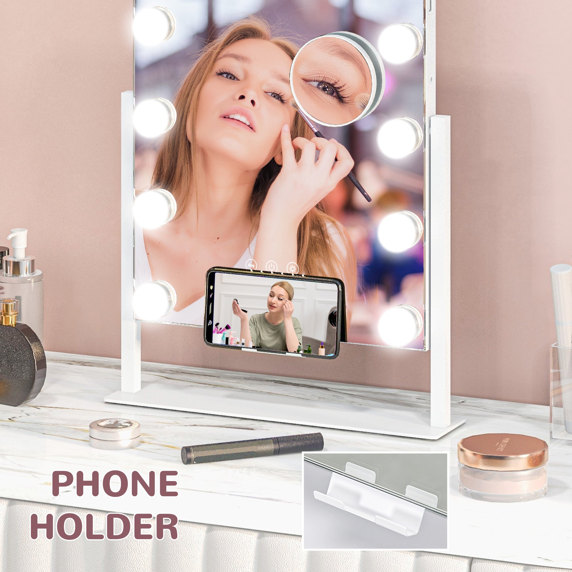 HOMCOM 12 LED bulb Tabletop Makeup Mirror, with Adjustable Settings - North Peak Garden Furniture