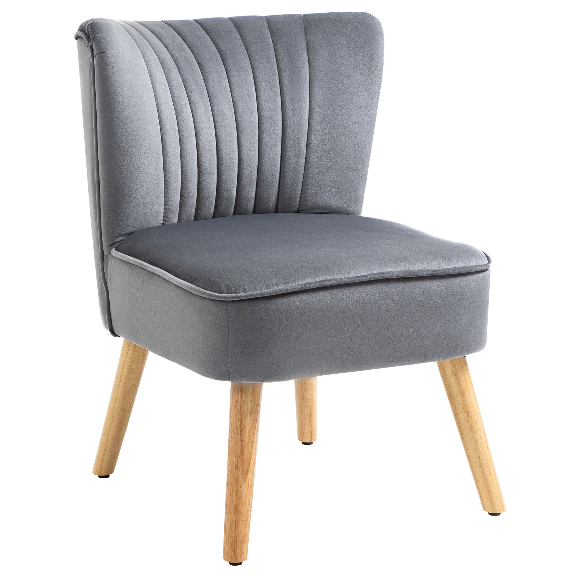 HOMCOM Modern Accent Chair, Fabric Living Room Chair with Rubber Wood Legs and Thick Padding, Grey - North Peak Garden Furniture
