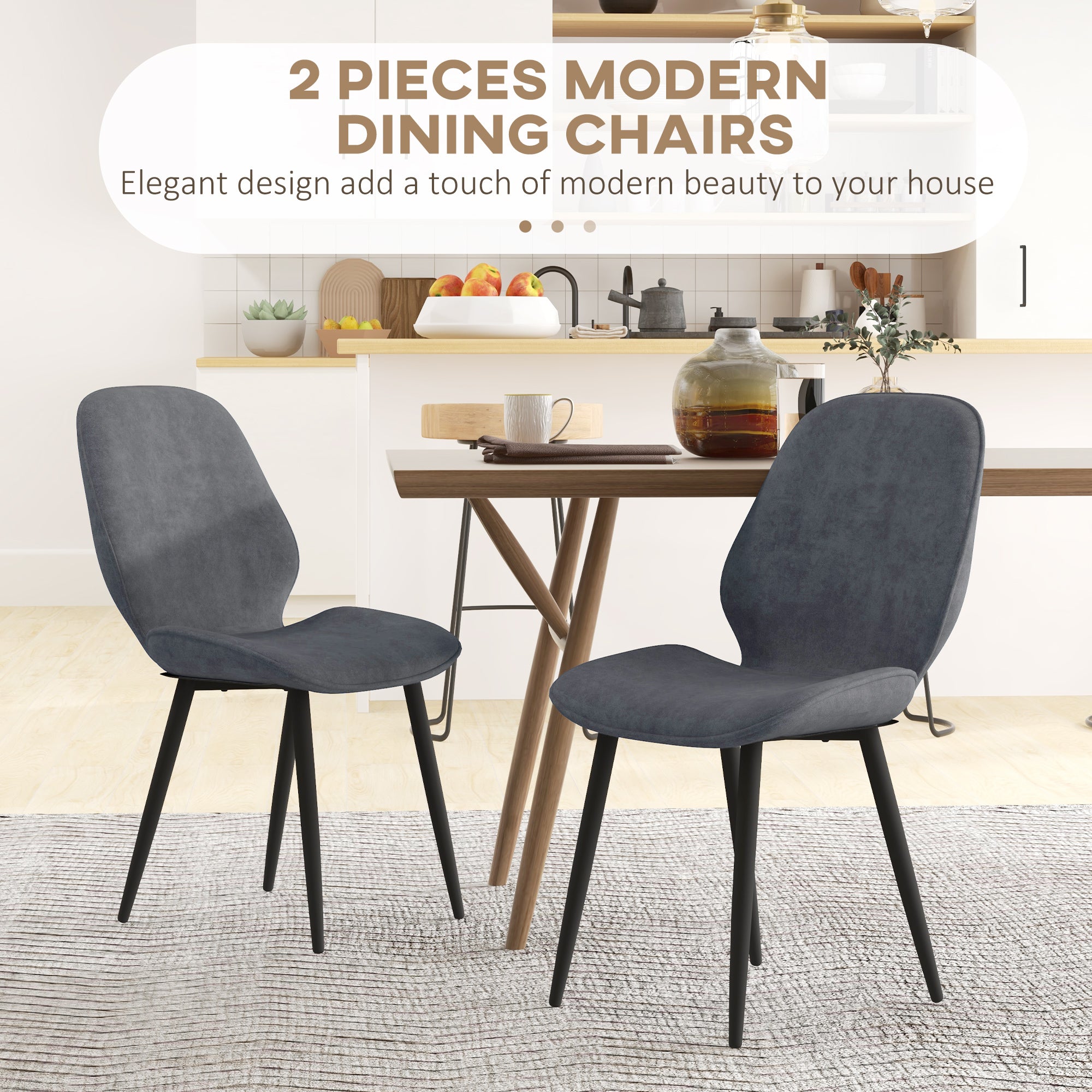 HOMCOM Velvet Dining Chairs, Set of 2 Dining Room Chairs with Metal Legs for Living Room, Dining Room, Grey - North Peak Garden Furniture
