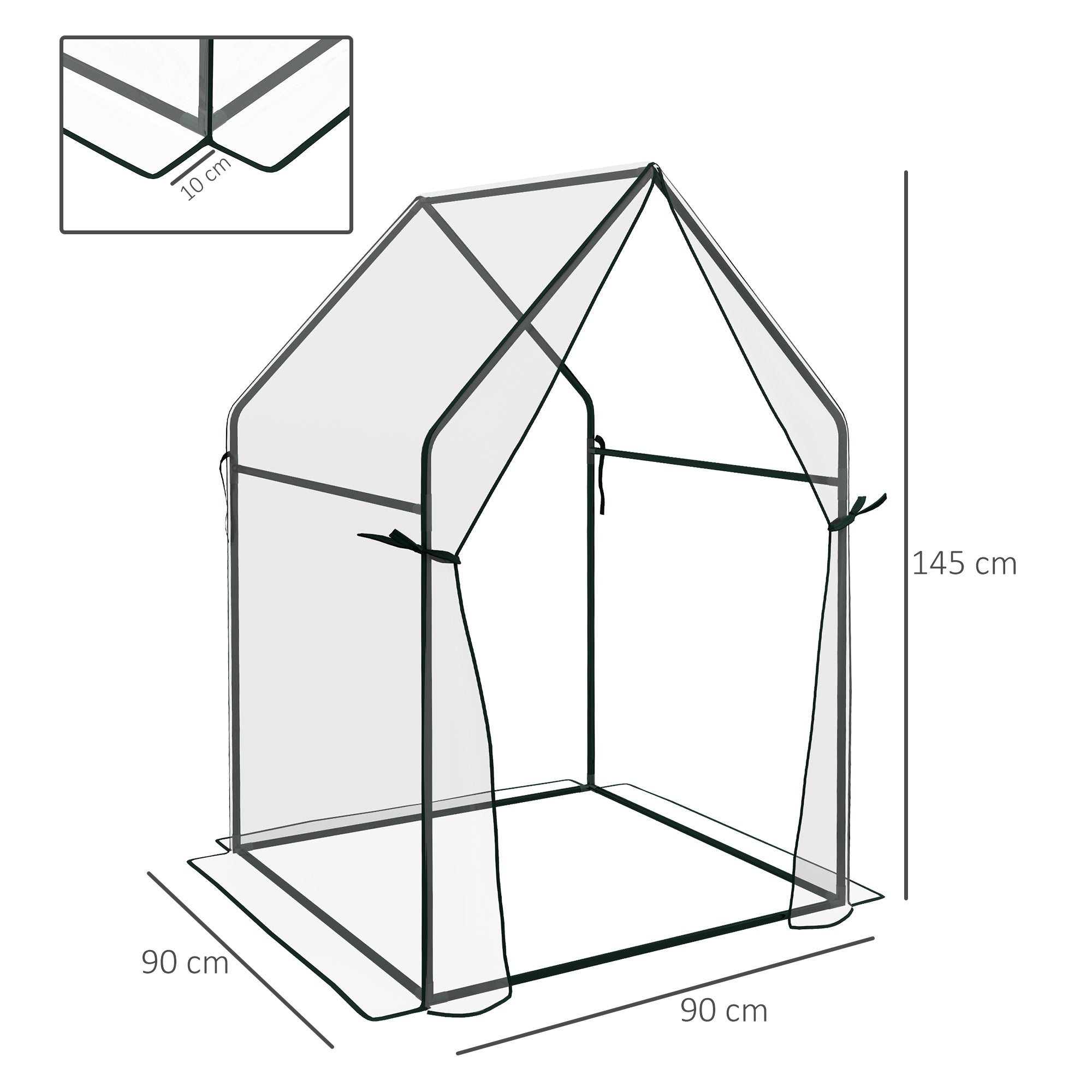 Outsunny Portable Greenhouse: Compact Garden Growhouse with Dual Zipped Doors, Indoor Outdoor Plant Protection, 90 x 90 x 145cm, Clear | Aosom UK