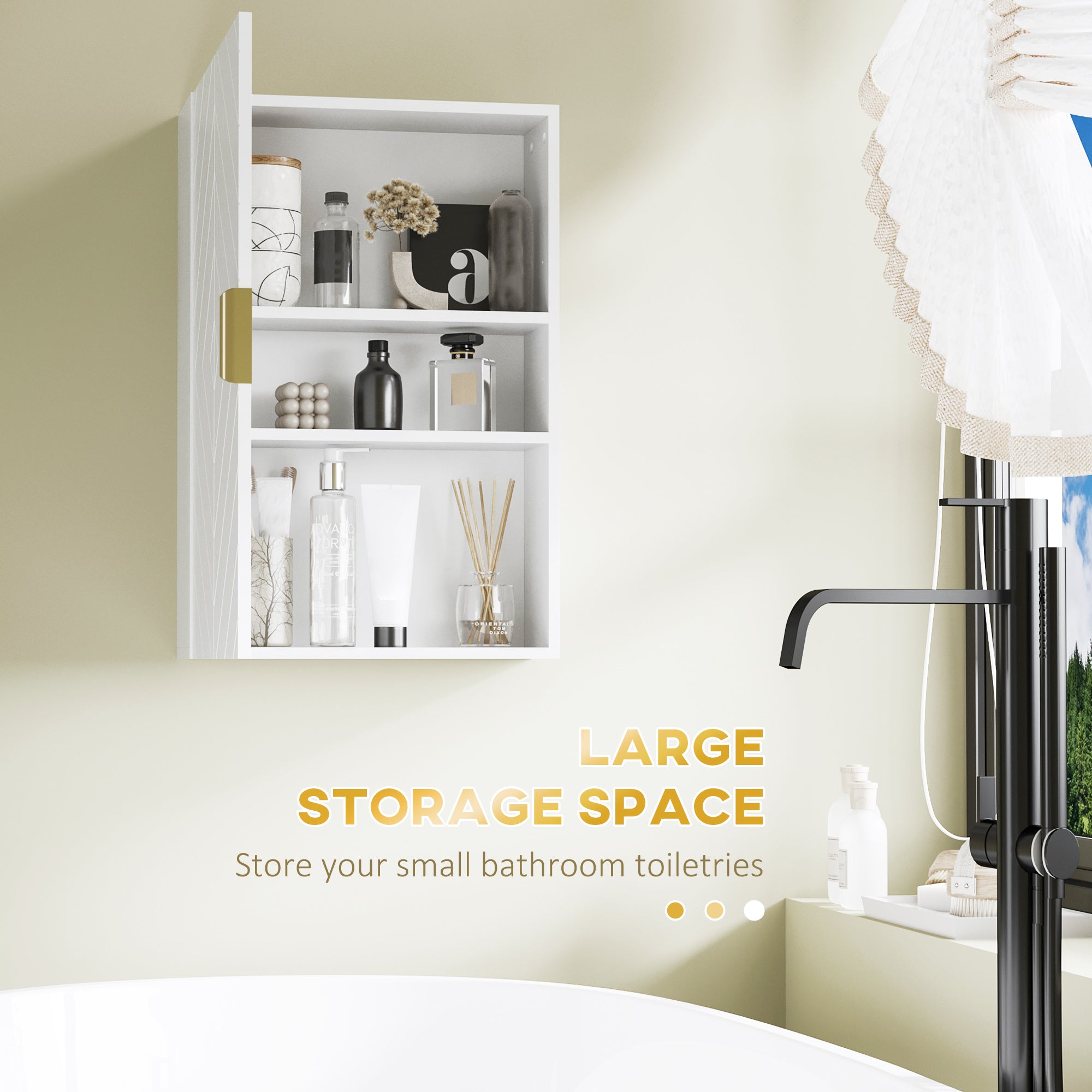 kleankin Bathroom Wall Cabinet, Over Toilet Storage Cupboard with Adjustable Shelves for Hallway, Living Room, White - North Peak Garden Furniture