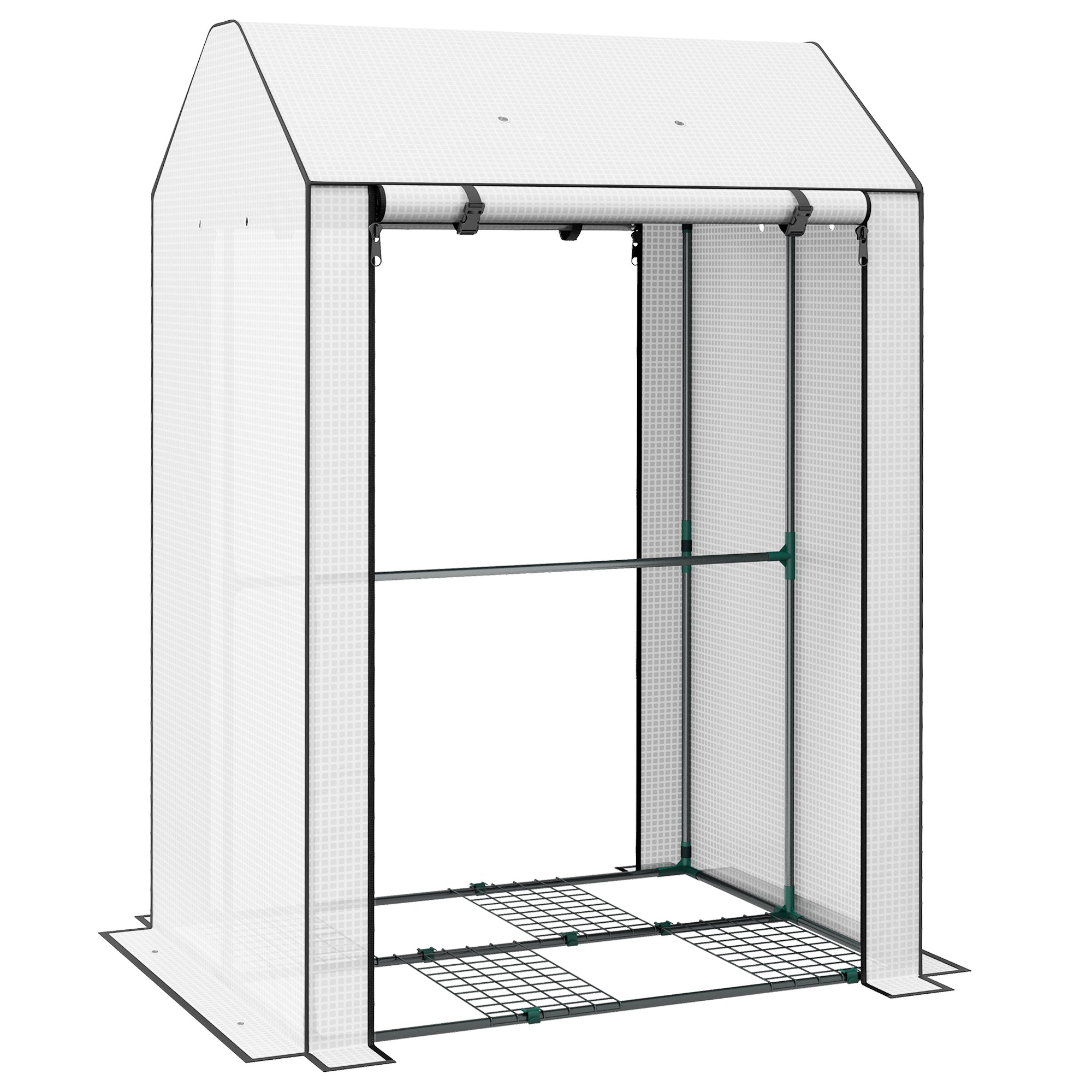 Outsunny Mini Greenhouse with 4 Wire Shelves Portable Garden Grow House Upgraded Tomato Greenhouse for Plants with Roll Up Door and Vents, 100 x 80 x 150cm, White