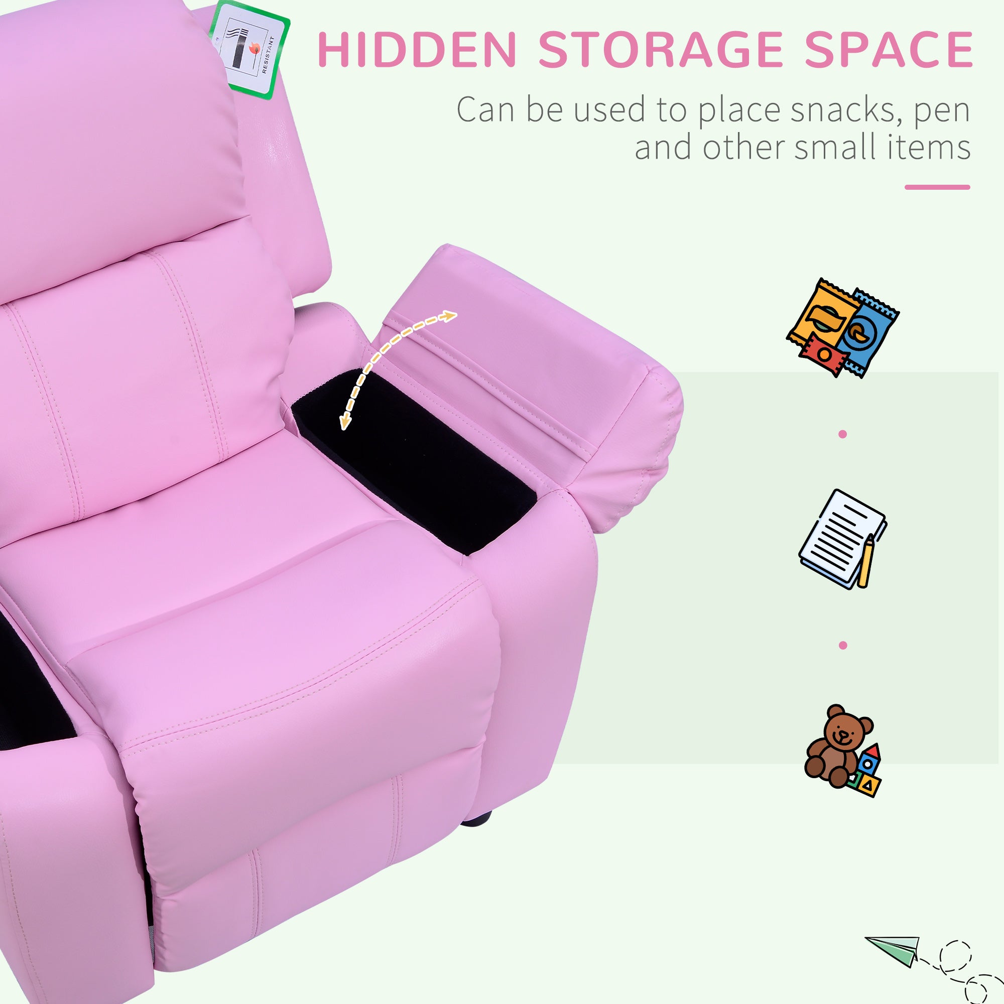 HOMCOM Kids Sofa Armchair Toddler Recliner Children's Chair Lounger Games Chair PU Leather w/ Storage (Pink) - North Peak Garden Furniture