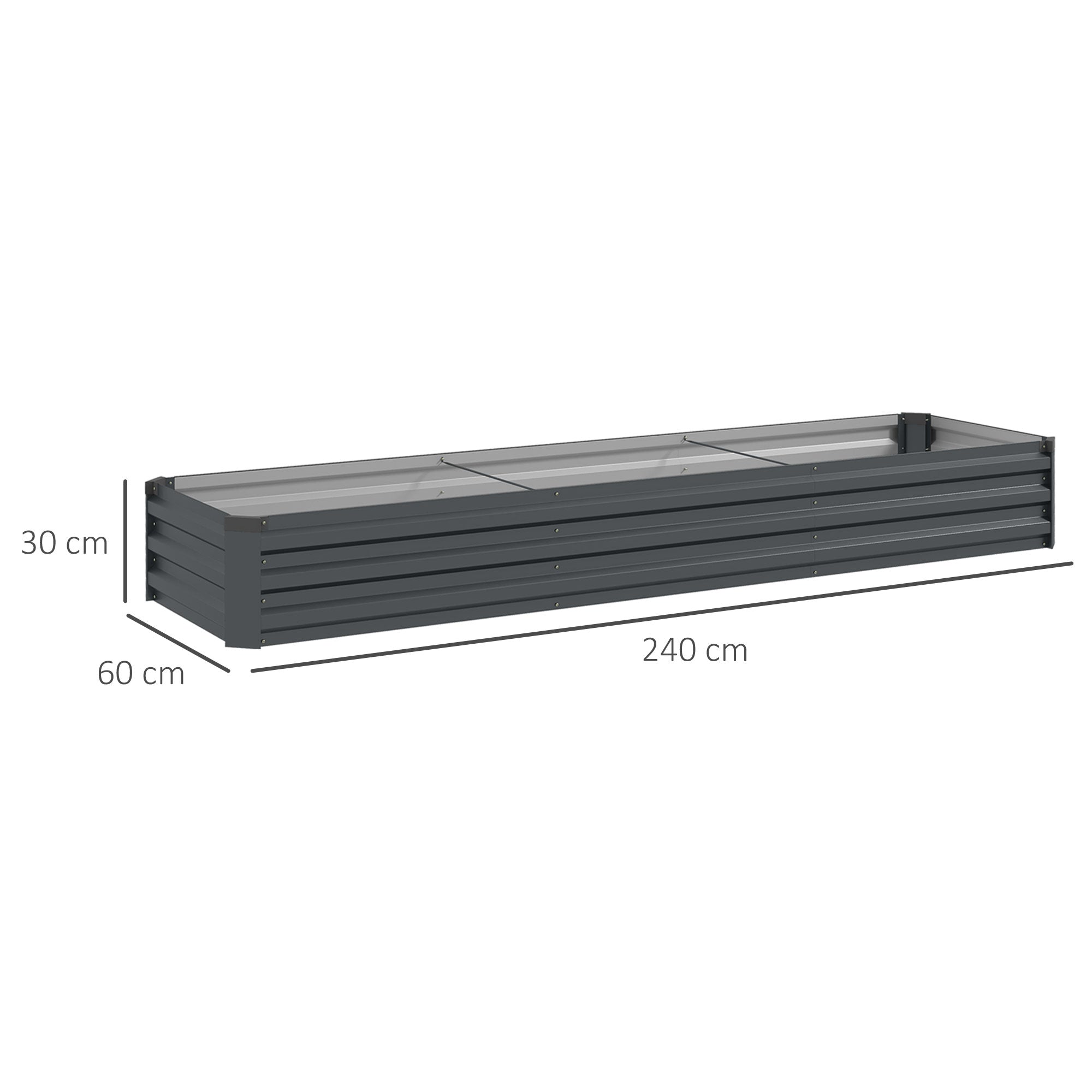 Outsunny 60 x 240cm Galvanised Steel Planter, with Open Bottom, Pack of 2 - North Peak Garden Furniture