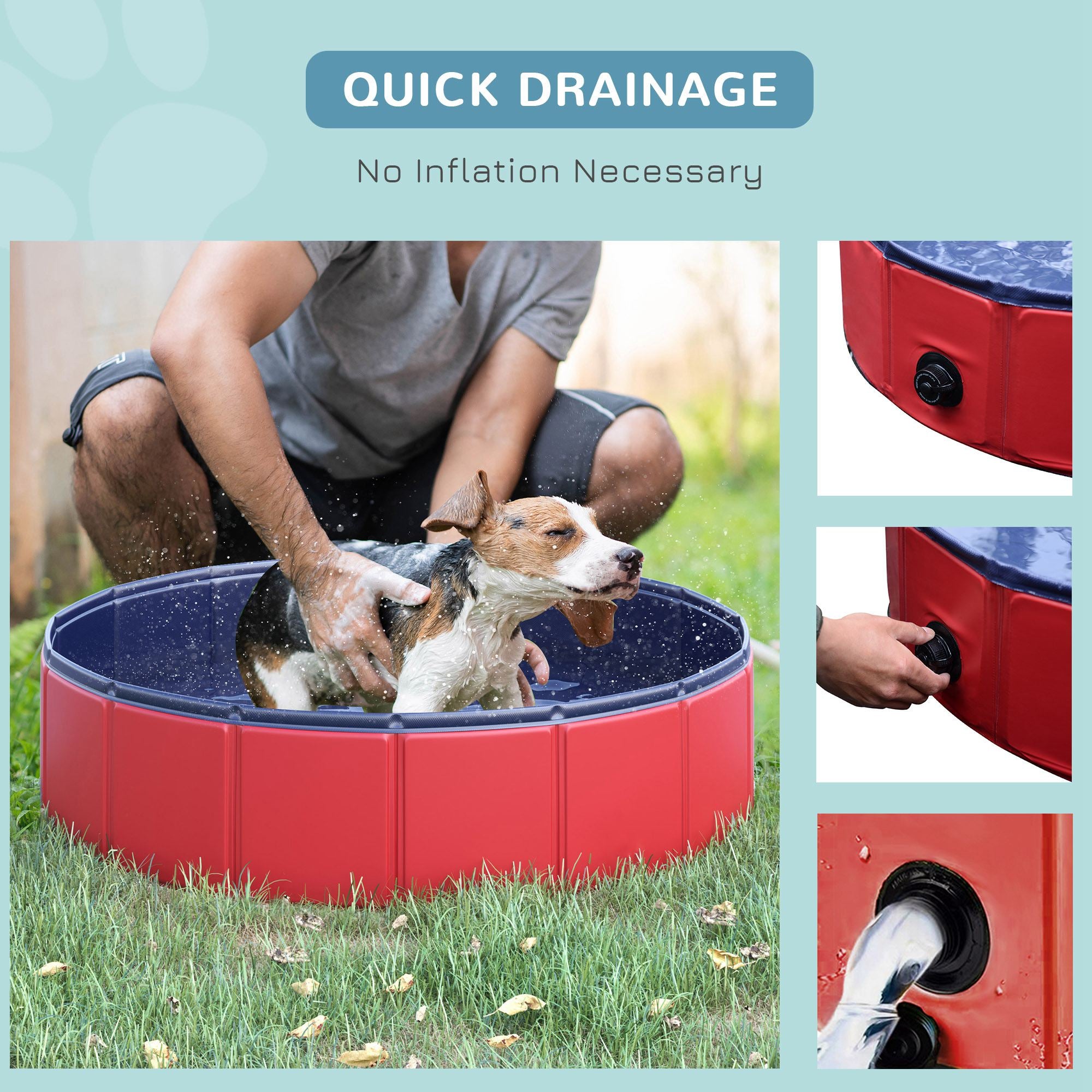 PawHut Foldable Pet Swimming Pool, Durable PVC Non-Slip, Easy Storage, 80 cm Diameter, Red