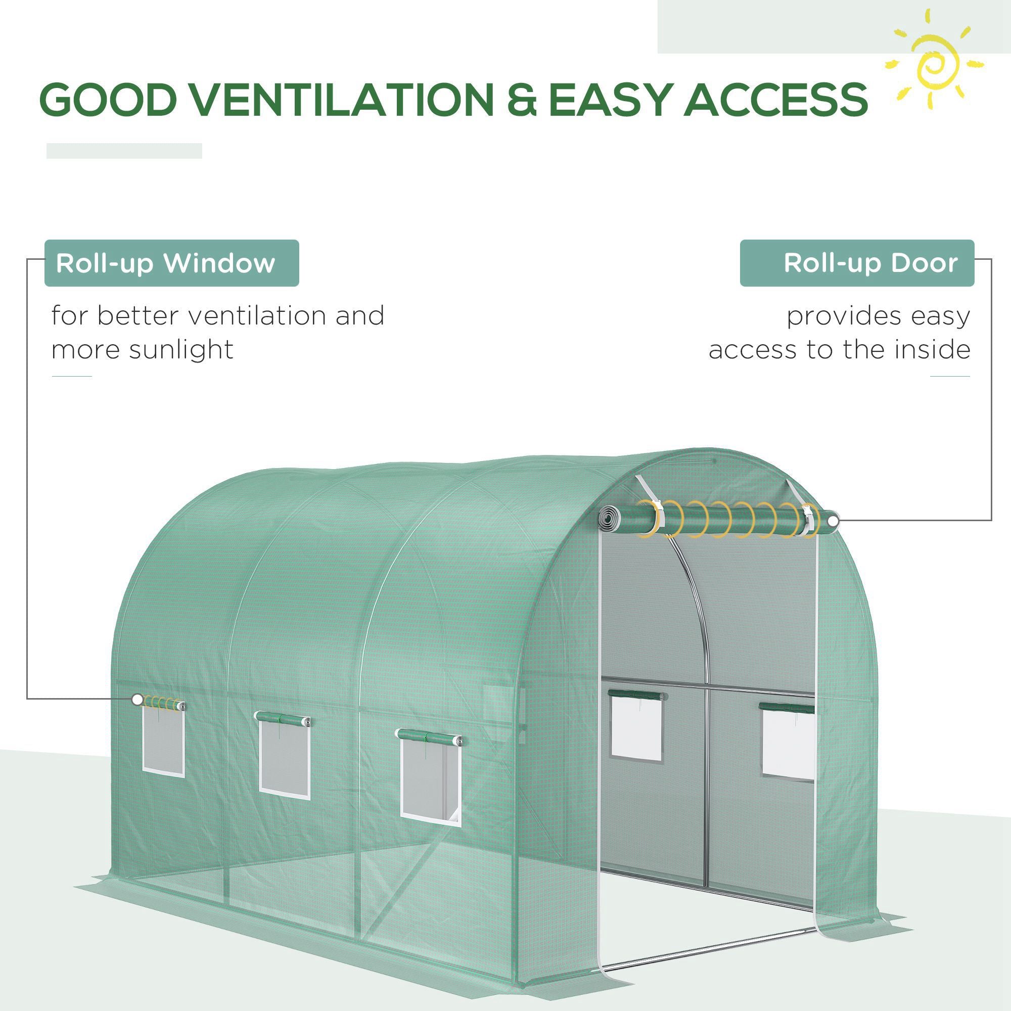 Outsunny 10x7ft Greenhouse Replacement Cover Winter Garden Plant PE Cover for Tunnel Walk-in Greenhouse with Roll-up Windows Door Outdoor