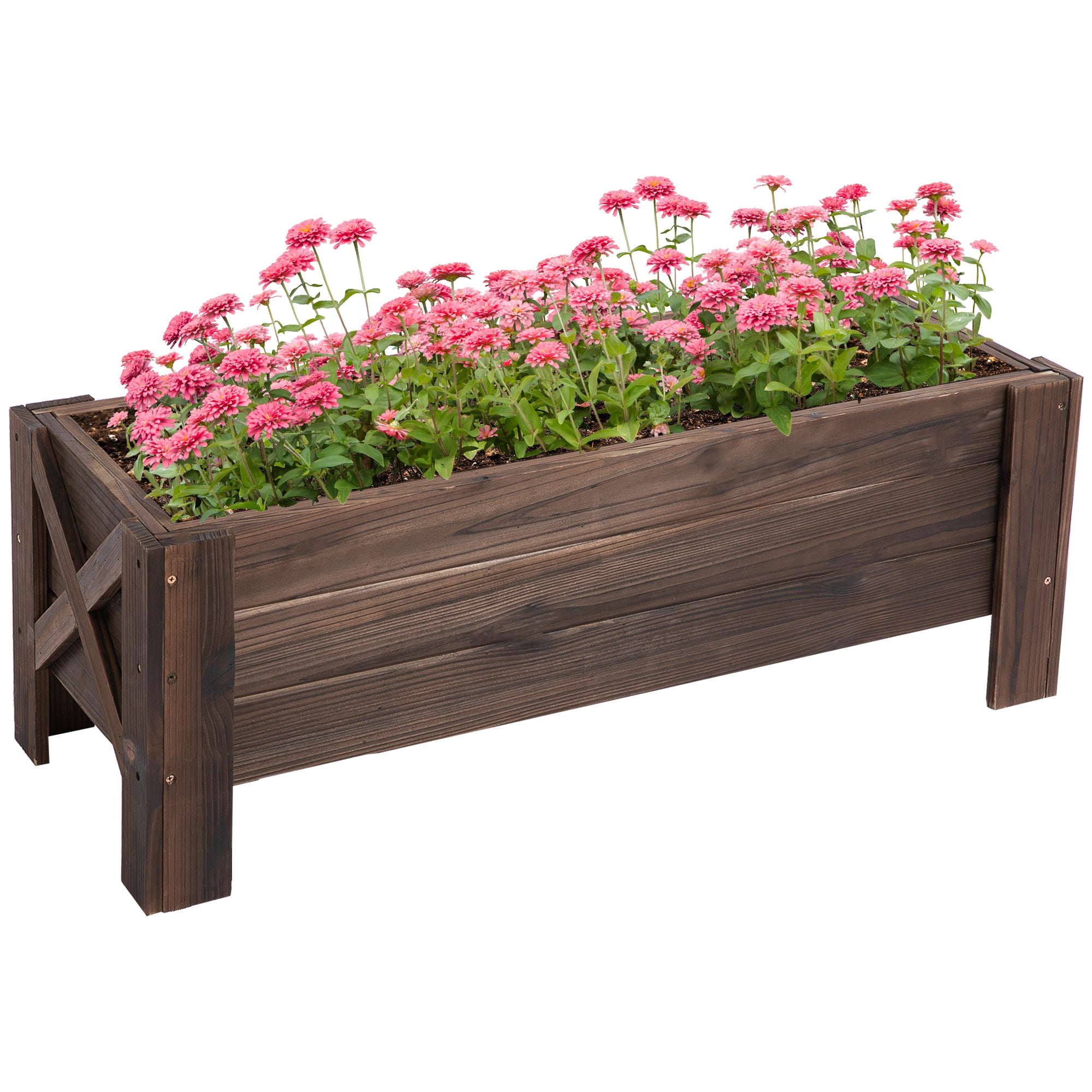 Outsunny 58L Garden Raised Bed Planter Grow Containers for Outdoor Patio Plant Flower Vegetable Pot Fir Wood, 100 x 36.5 x 36 cm