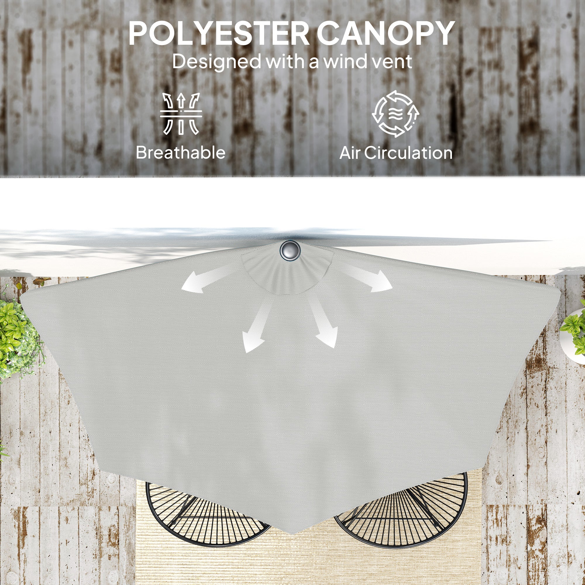 Outsunny Half Round Parasol Umbrella - Light Grey - North Peak Garden Furniture