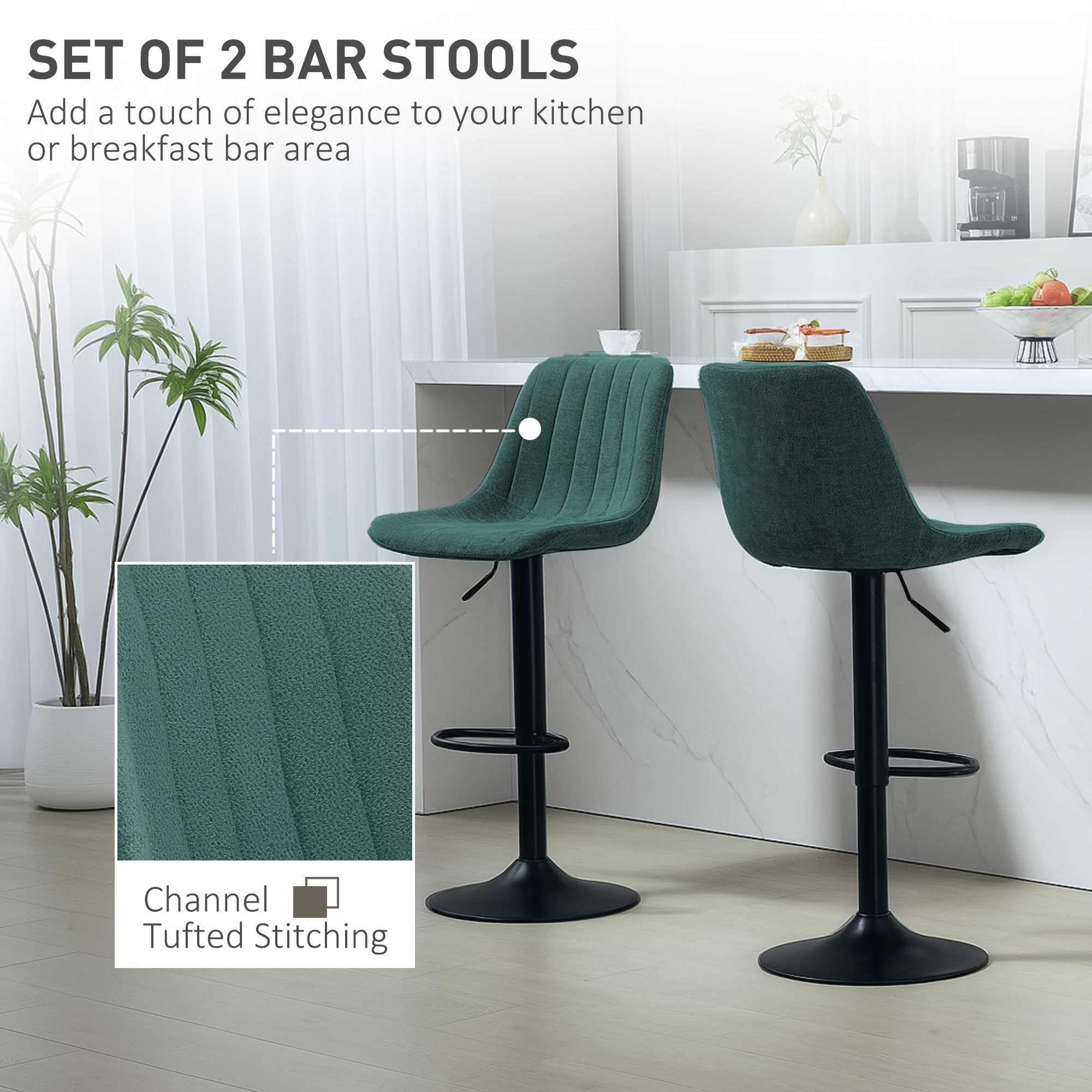 HOMCOM Set of Two Chenille-Feel Tub Bat Stools - Green - North Peak Garden Furniture