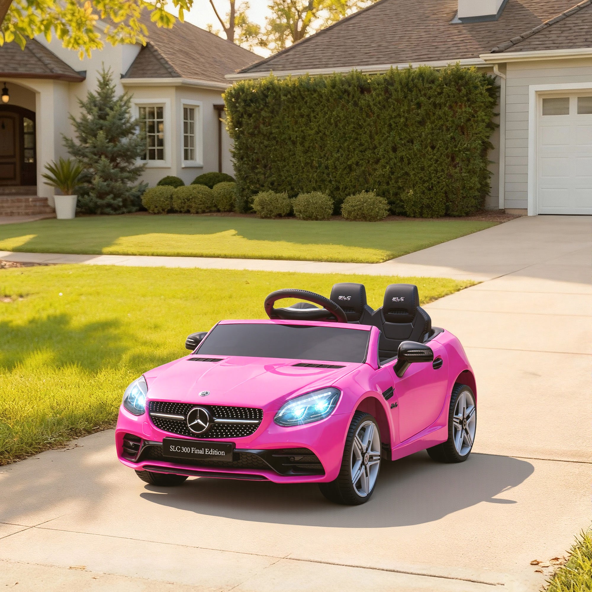 AIYAPLAY Benz SLC 300 Licensed 12V Kids Electric Ride On Car with Parental Remote Two Motors Music Lights Suspension Wheels for 3-6 Years Pink