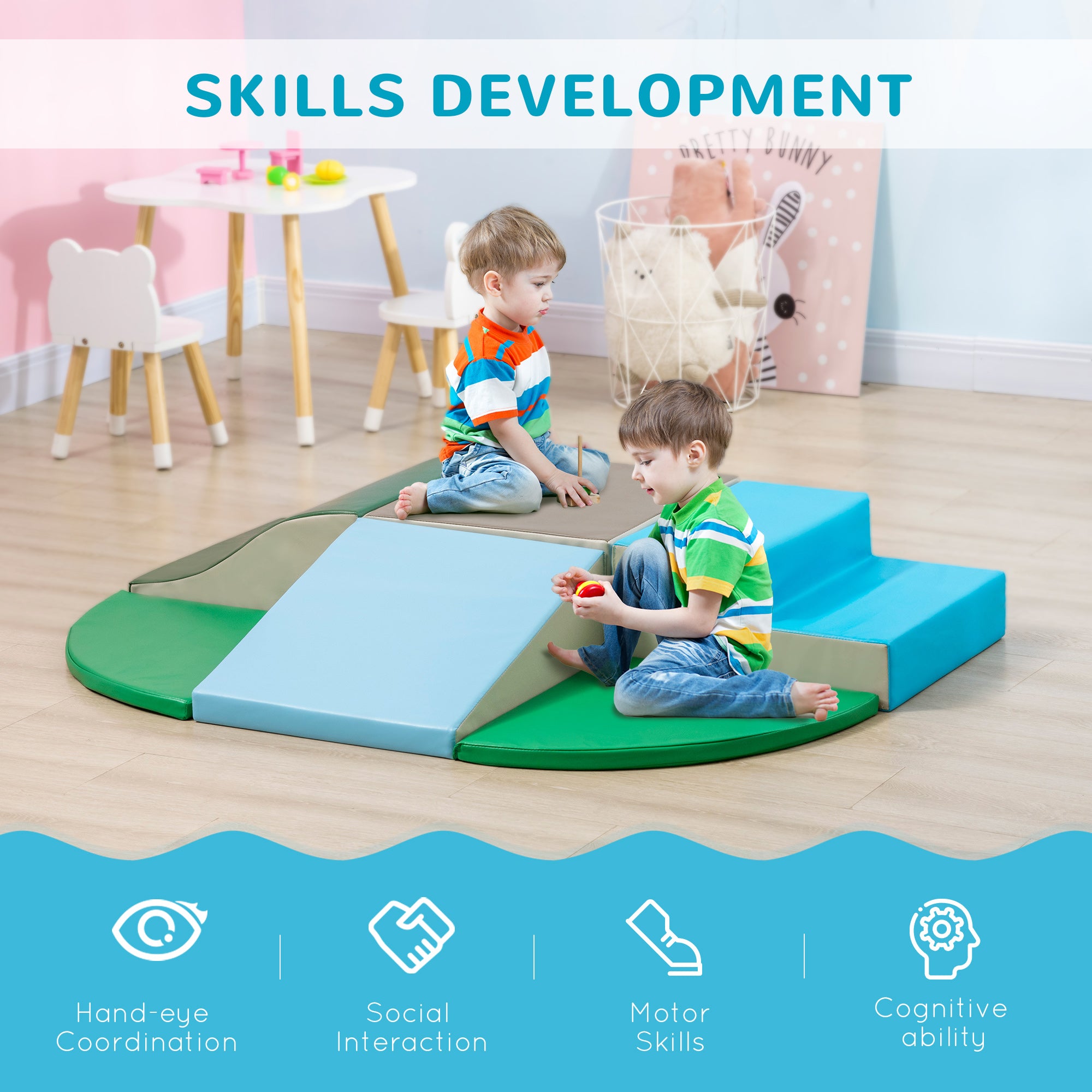 HOMCOM 6 Piece Soft Play Equipment for Kids Climb and Crawl, Multicoloured - North Peak Garden Furniture
