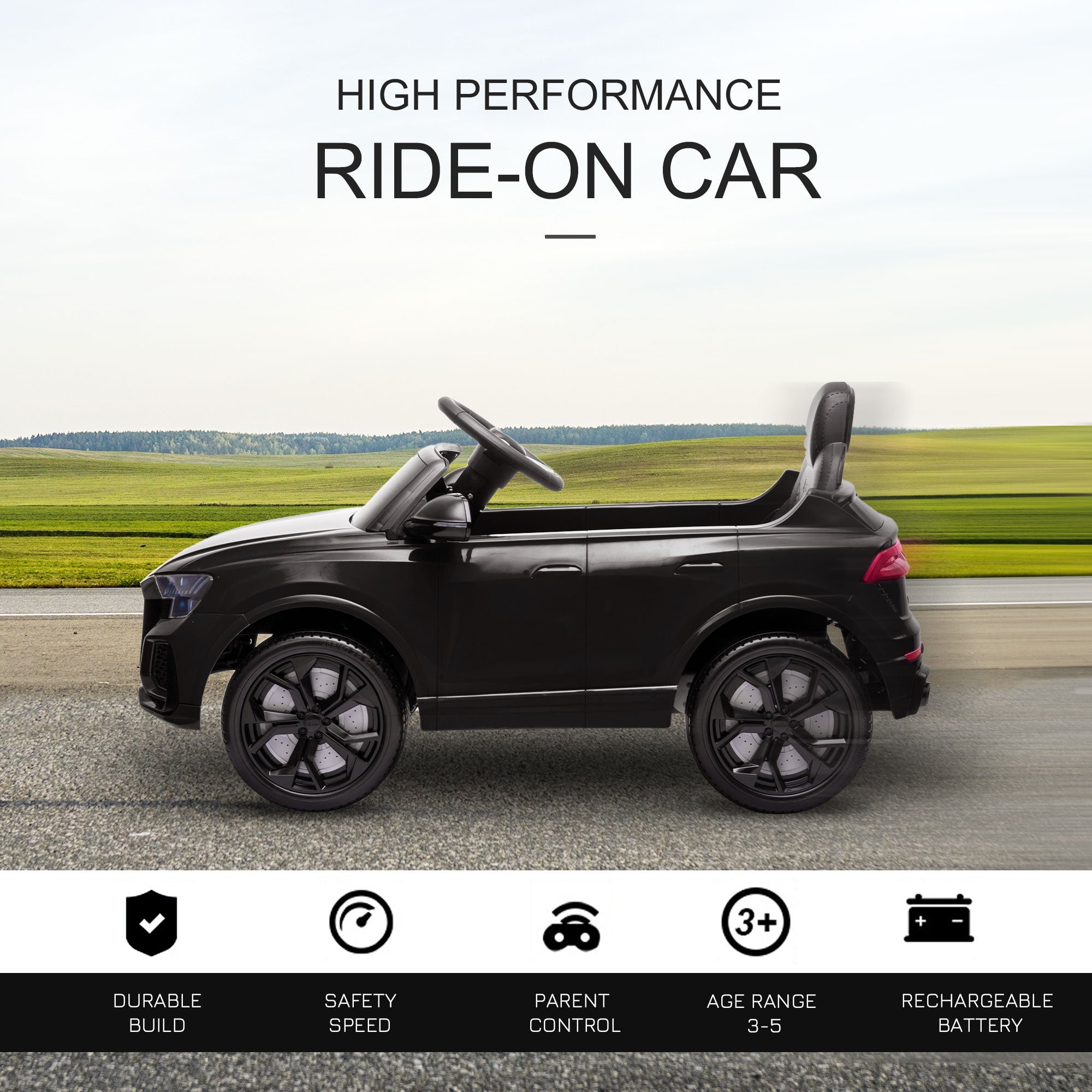 HOMCOM Audi RS Q8 Licensed 6V Kids Electric Ride On Car Toy Car with Remote Control Music Lights USB MP3 for 3-5 Years Old Black - North Peak Garden Furniture
