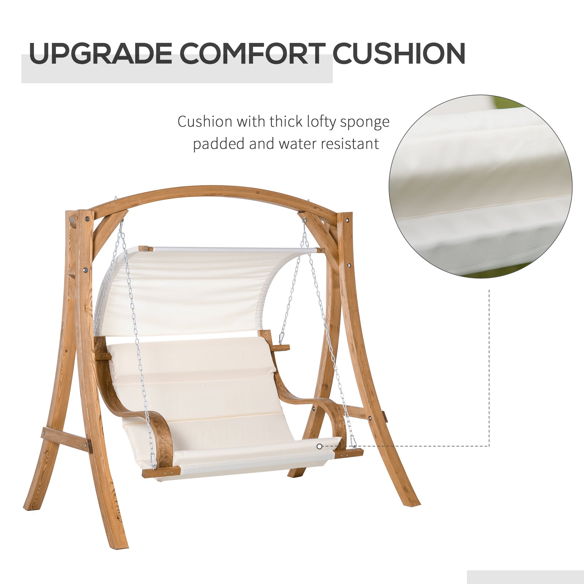 Outsunny Wooden Porch A-Frame Swing Chair With Canopy and Cushion for Patio Garden Yard - North Peak Garden Furniture
