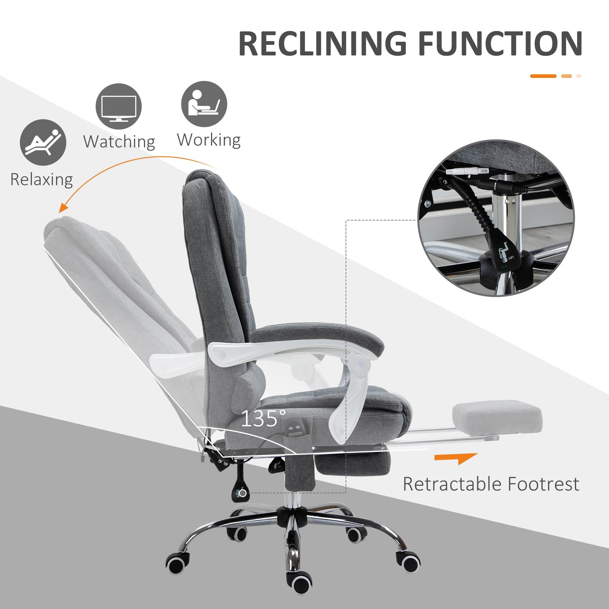 Vinsetto Heated 6 Points Vibration Massage Executive Office Chair Adjustable Swivel Ergonomic High Back Desk Chair Recliner with Footrest Grey - North Peak Garden Furniture