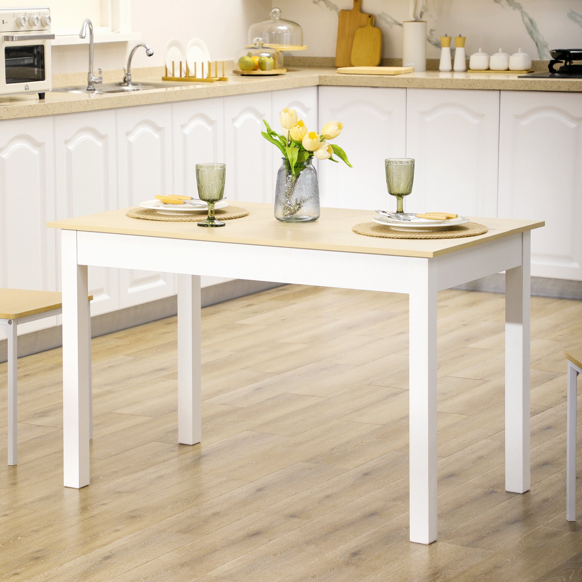 HOMCOM Dining Table for 4 to 6, Modern Kitchen Table with Wood Effect Tabletop, Thick Legs, 120cm, Oak Wood Grain - North Peak Garden Furniture