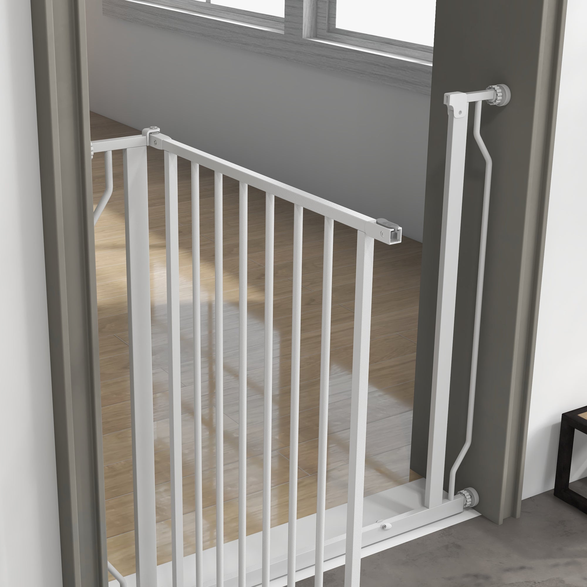 PawHut Extra Wide Dog Safety Gate, with Door Pressure, for Doorways, Hallways, Staircases - White - North Peak Garden Furniture