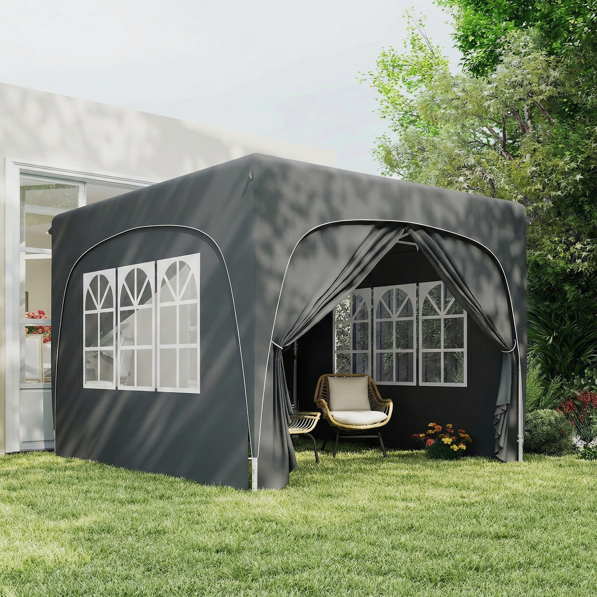 Outsunny 3 x 3m Pop-Up Gazebo Shelter, with Accessories - Dark Grey