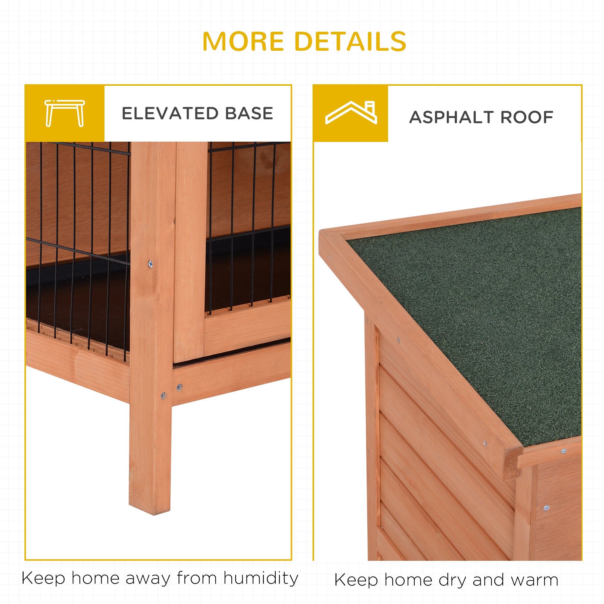 PawHut Rabbit Hutch Outdoor Guinea Pig Hutch Bunny Cage with No-Leak Trays, Divider, 136 x 50 x 93cm, Orange - North Peak Garden Furniture