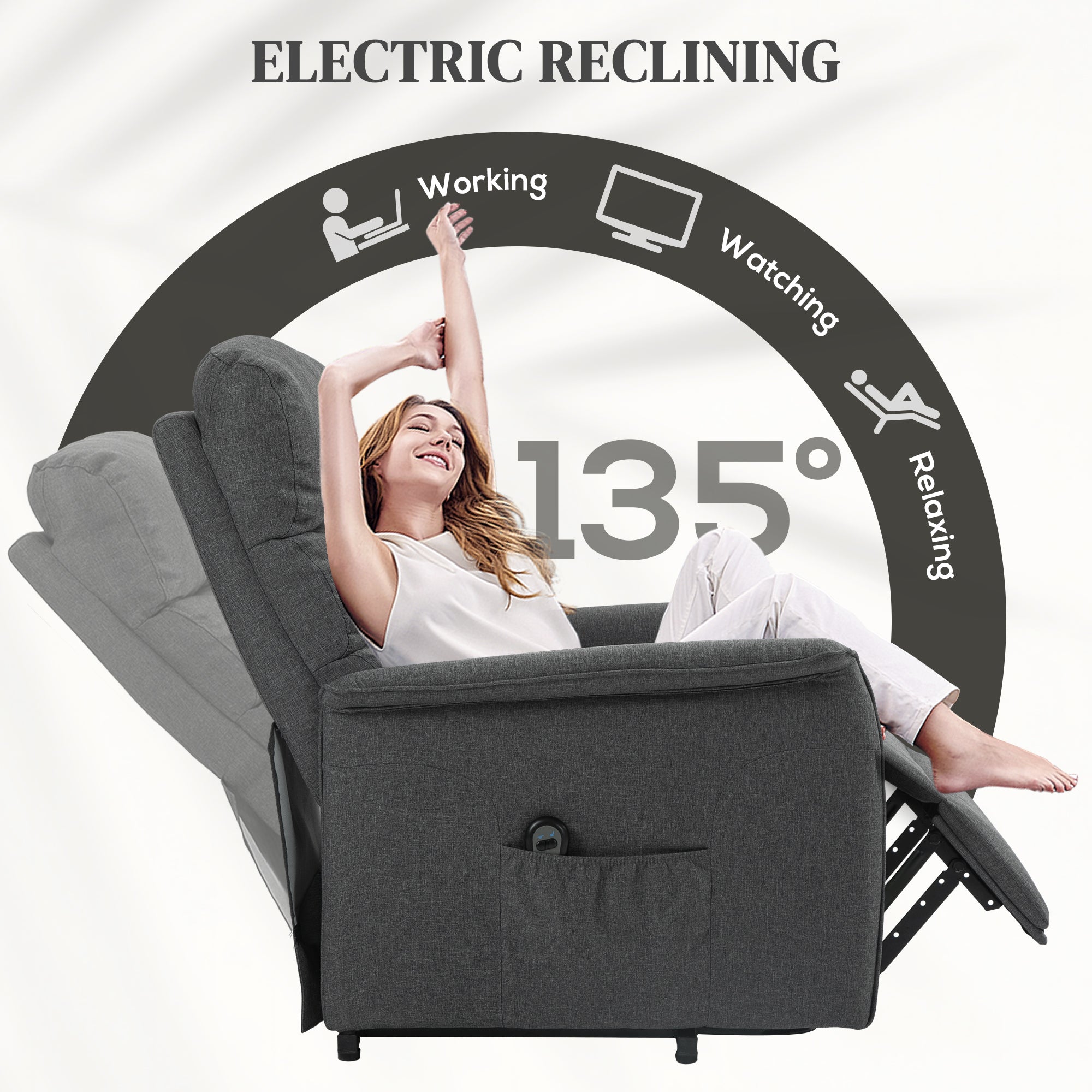 HOMCOM Electric Riser Recline Armchair, with Footrest - Dark Grey - North Peak Garden Furniture