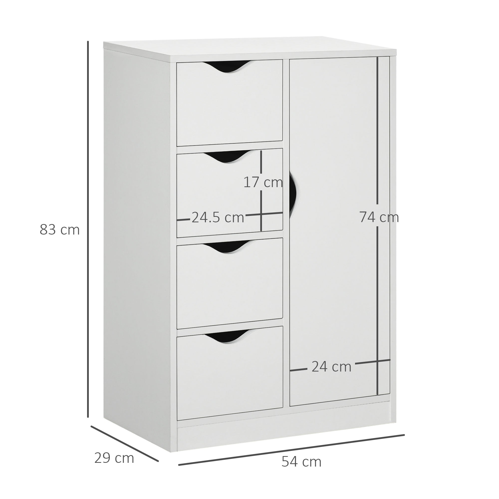 HOMCOM Bathroom Cabinet, Freestanding Storage Cabinet with 4 Drawers, Door Cupboard for Living Room, Kitchen, Bedroom, White - North Peak Garden Furniture