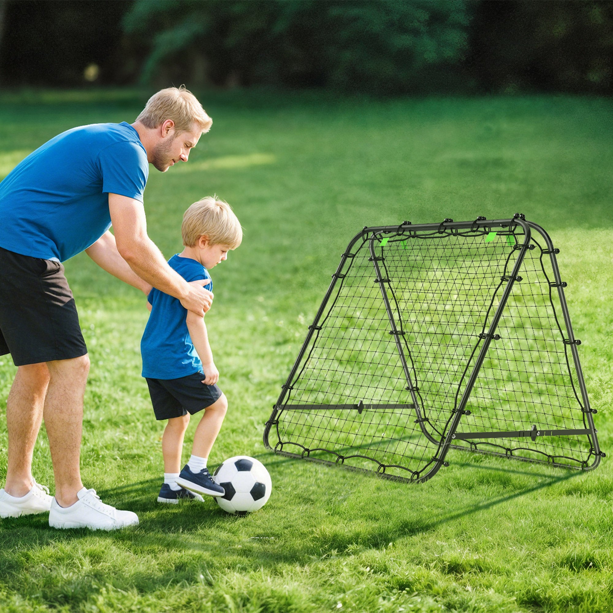 HOMCOM Double Sided Football Rebounder Net, Football Rebound Goal with 5 Adjustable Angles, Black