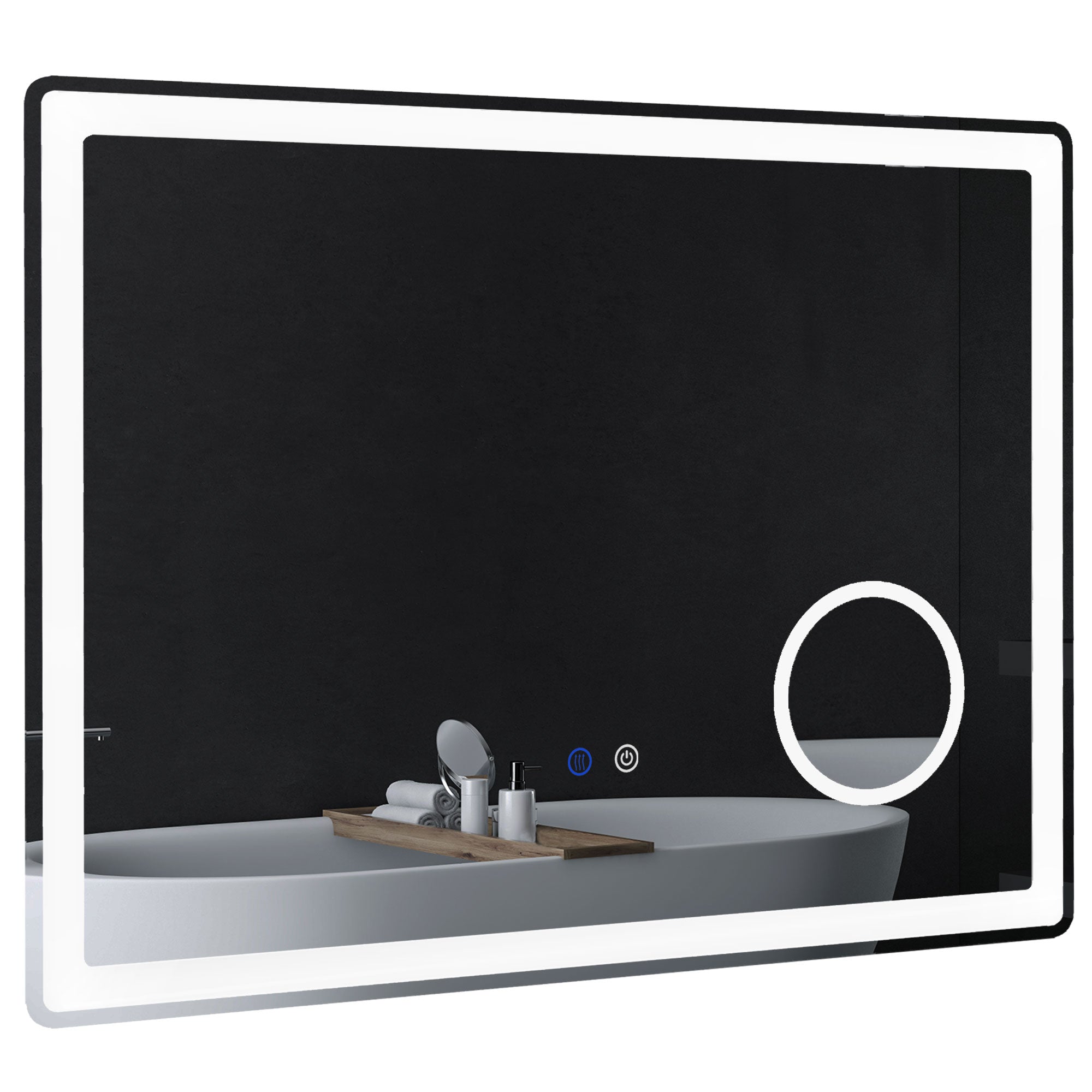 kleankin LED Bathroom Mirror with Lights, 3X Magnifying Mirror, Dimming Lighted Bathroom Mirror, Vanity Mirror with 3 Colour Front and Backlit, Smart Touch, Anti-Fog, Horizontal and Vertical, 80x60cm - North Peak Garden Furniture