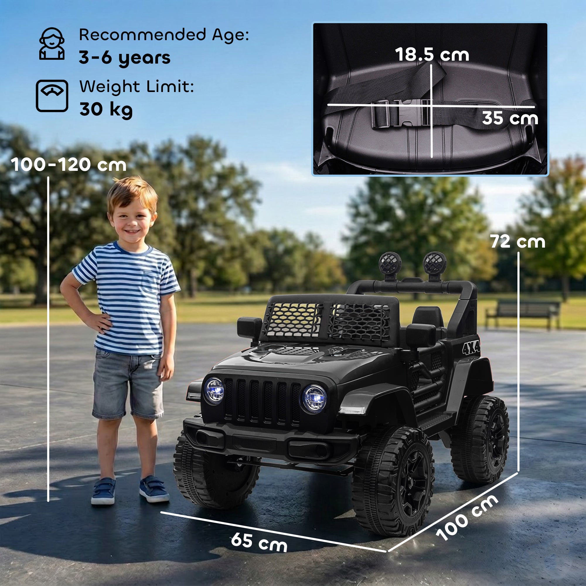 HOMCOM Kids Electric Ride On Car 12V Off Road Toy with Parental Remote Control 2 Motors Horn Lights Suspension Wheels for 3-6 Years Old Black