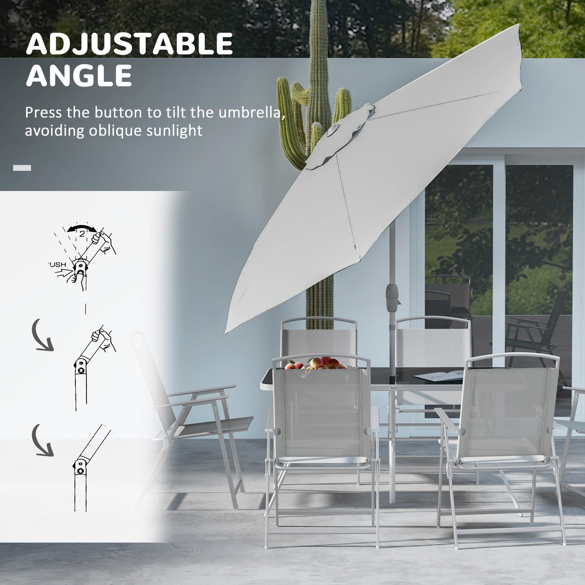 Outsunny Eight-Piece Garden Dining Set, with Chairs, Table and Parasol - Grey - North Peak Garden Furniture