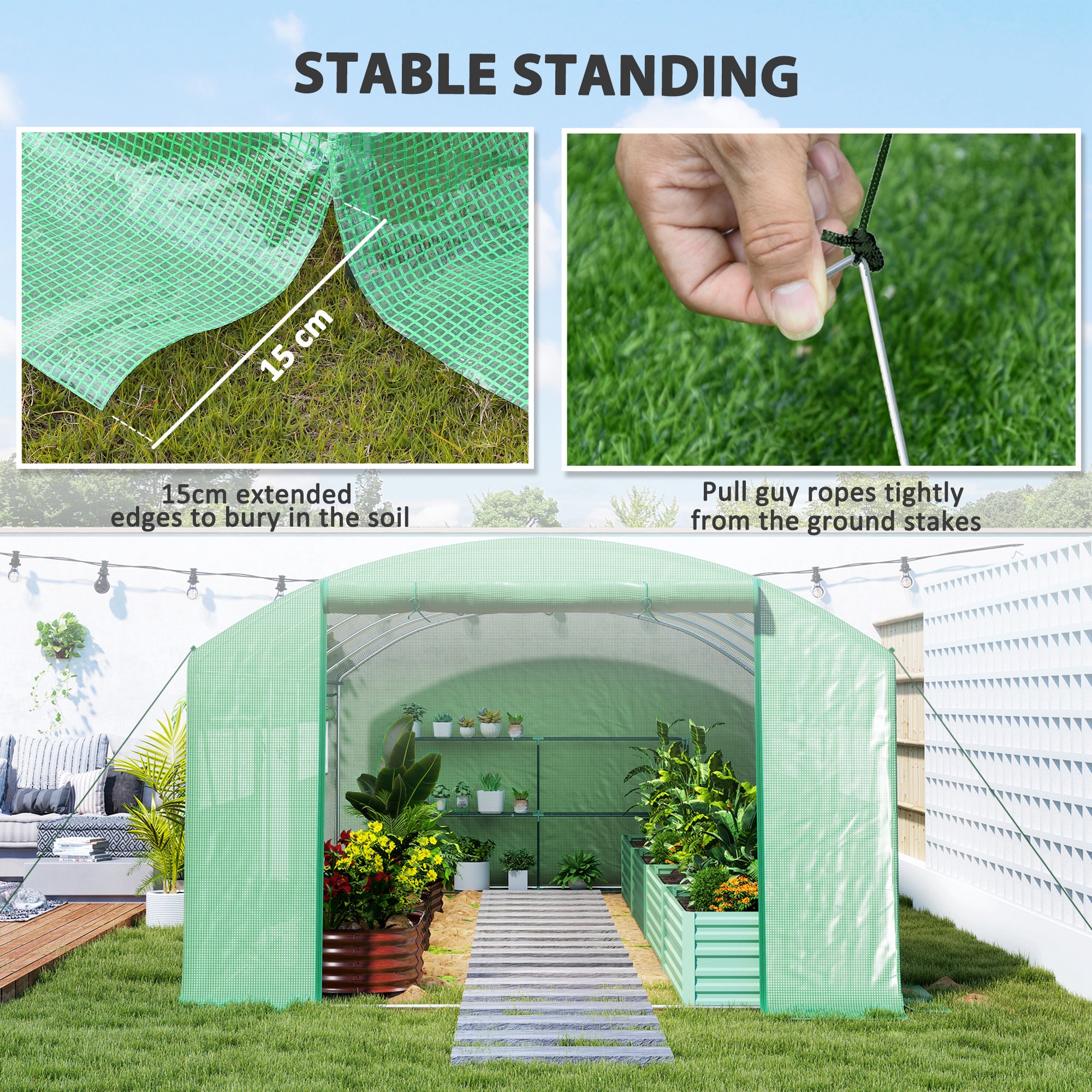 Outsunny 19 x 9.8ft Walk-In Polytunnel Greenhouse - Green - North Peak Garden Furniture