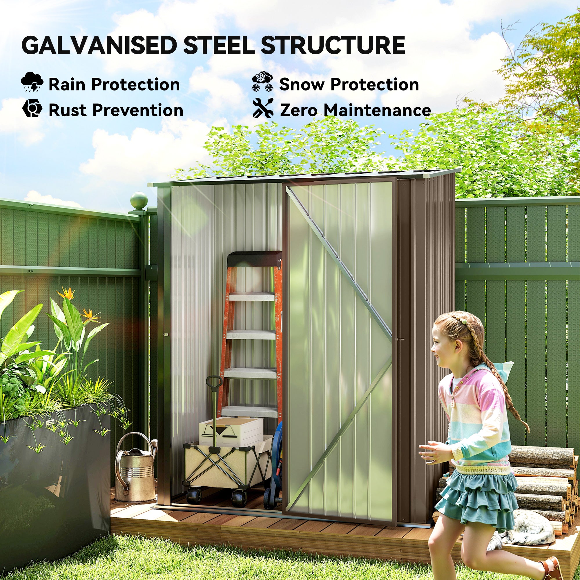 Outsunny Outdoor Storage Shed, Garden Metal Storage Shed w/ Single Door for Garden, Patio, 5.3ft x 3.1ft, Brown